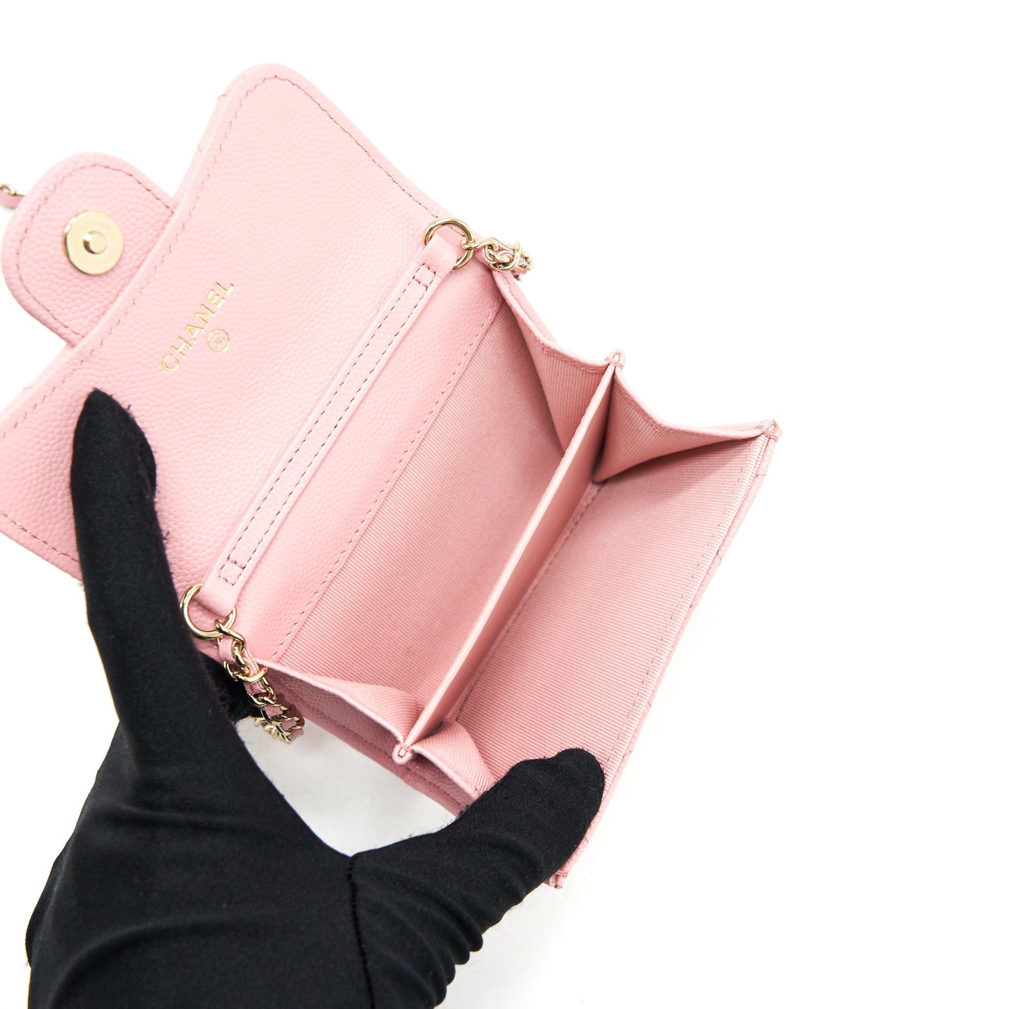 Chanel Card Holder On Caviar LGHW Pink Wallet Case