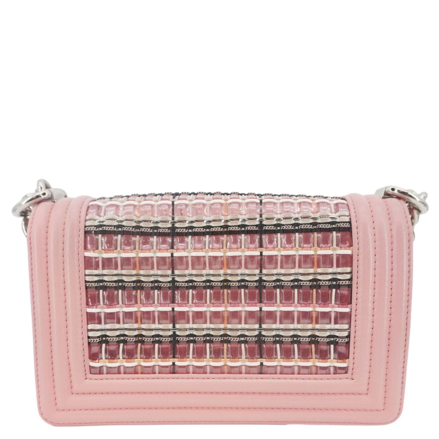 Chanel Boy Flap Woven Leather Pink Travel Bag