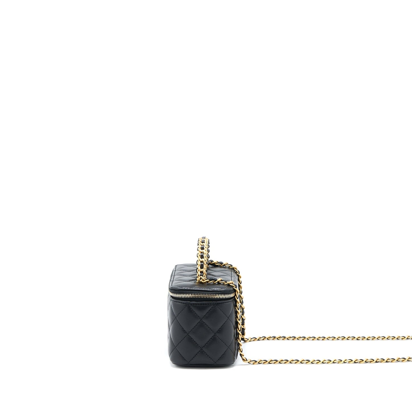 Chanel 22k Top Handle Long Vanity Lambskin Black Leather Handbag