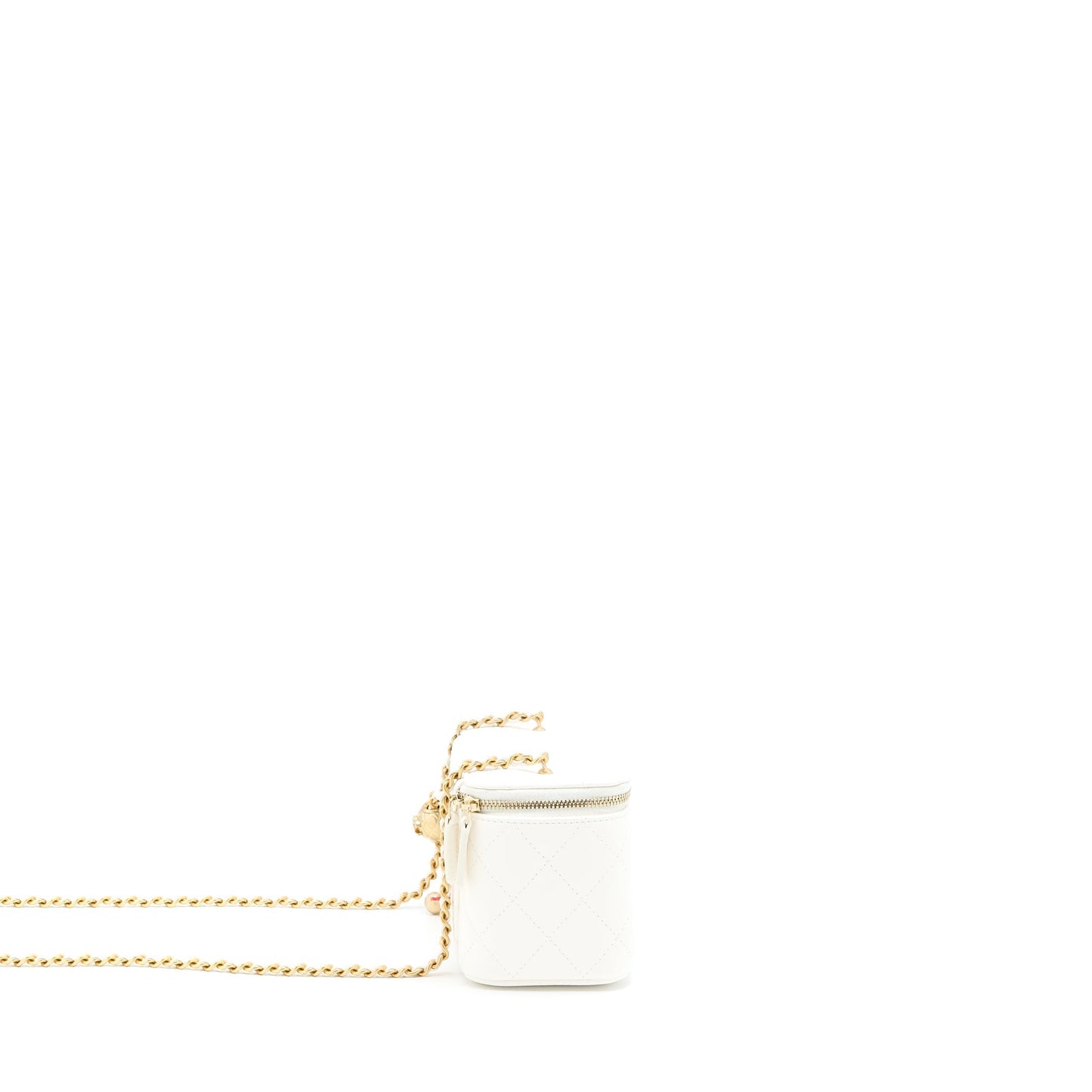 Chanel Pearl Crush Long Vanity Lambskin Brushed White Handbag