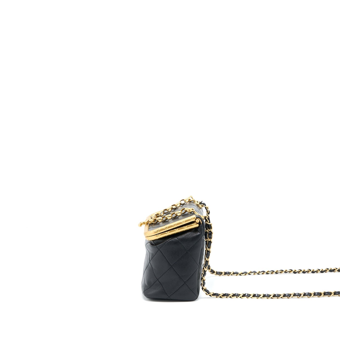 Chanel Kiss Clasp Lambskin Brushed GHW Black Lock Handbag