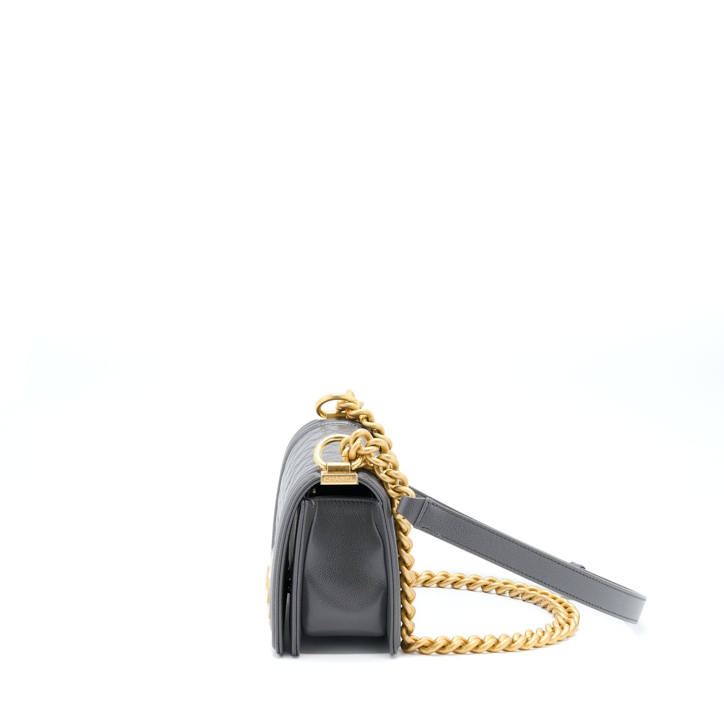 Chanel Boy Caviar GHW Microchip Grey Small Handbag
