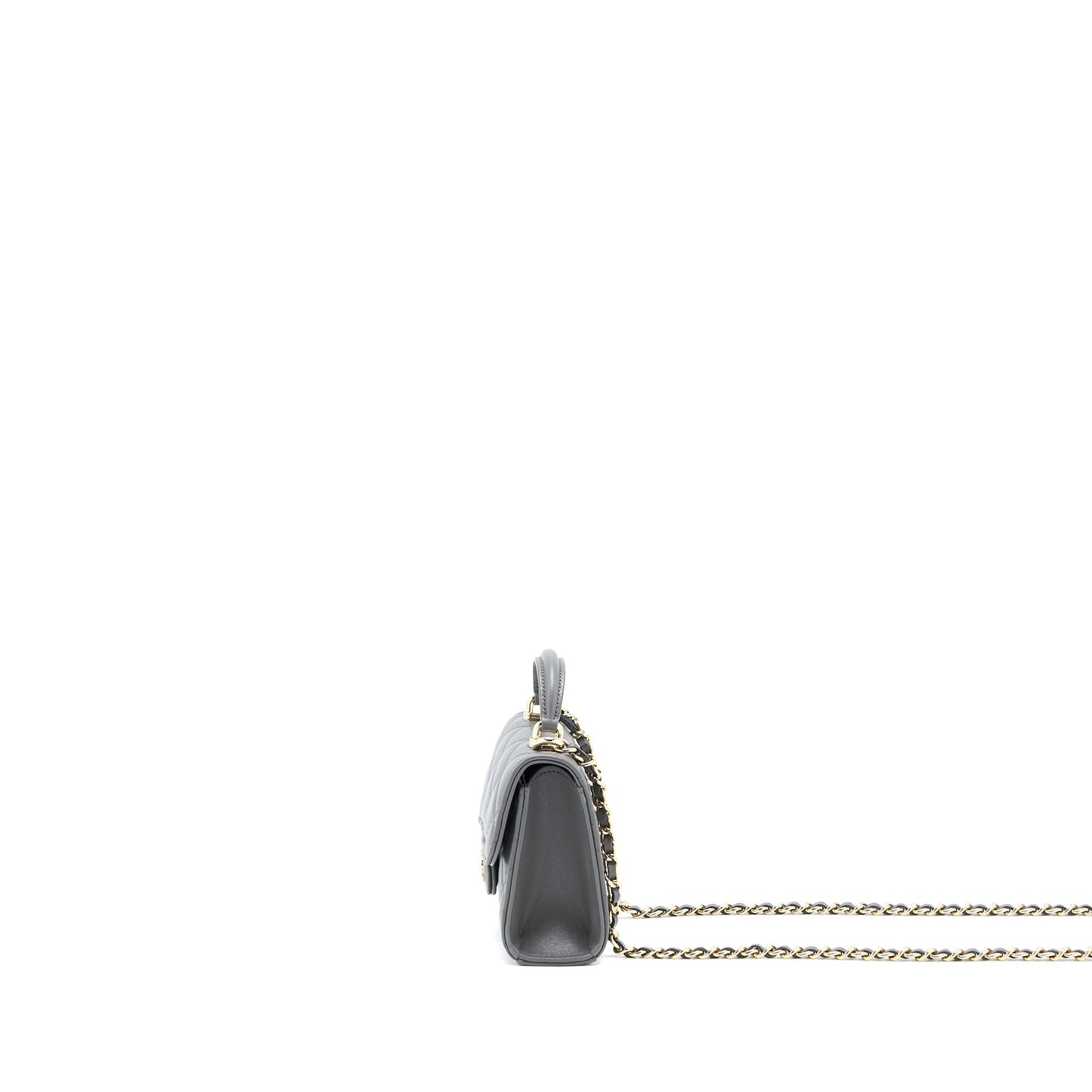 Chanel Top Handle Flap Lambskin Dark LGHW Grey Shoulder Bag