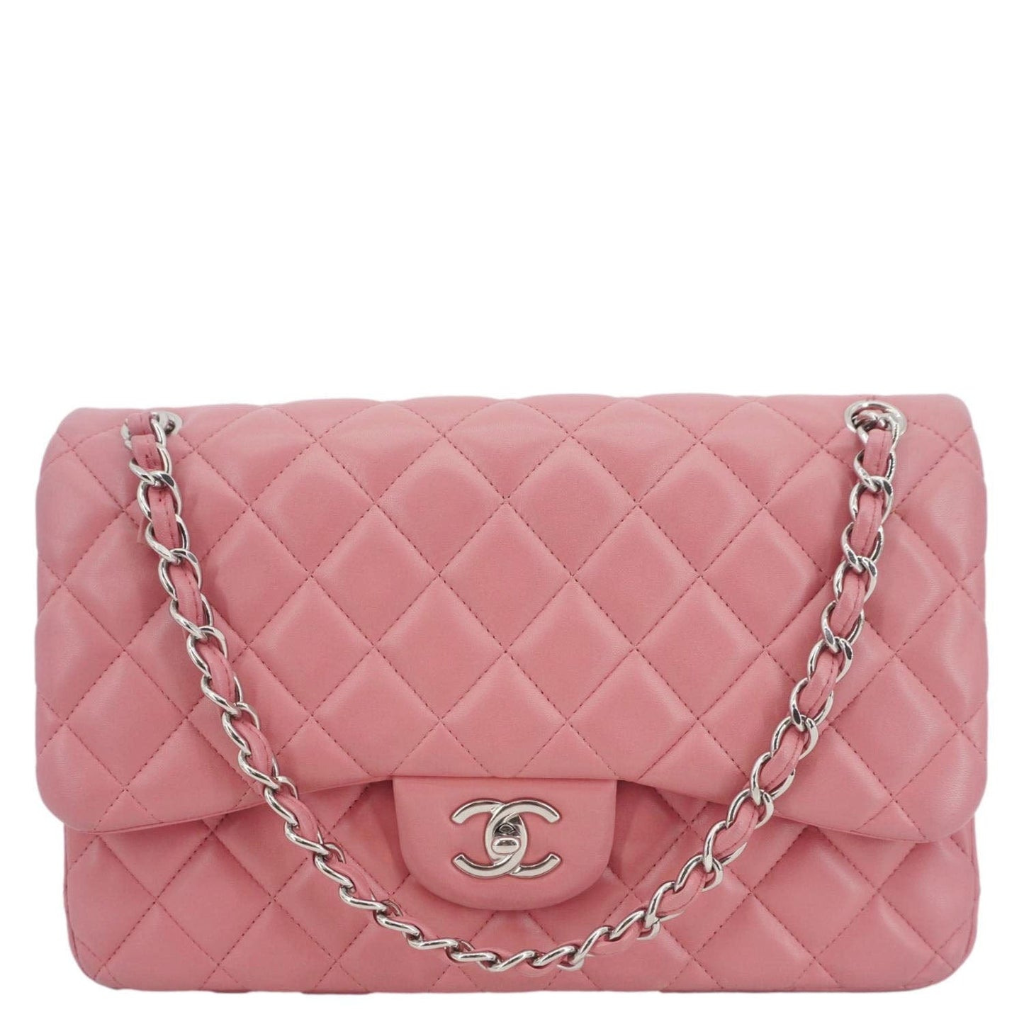Chanel Classic Double Flap Jumbo Quilted Leather Crossbody Bag Pink