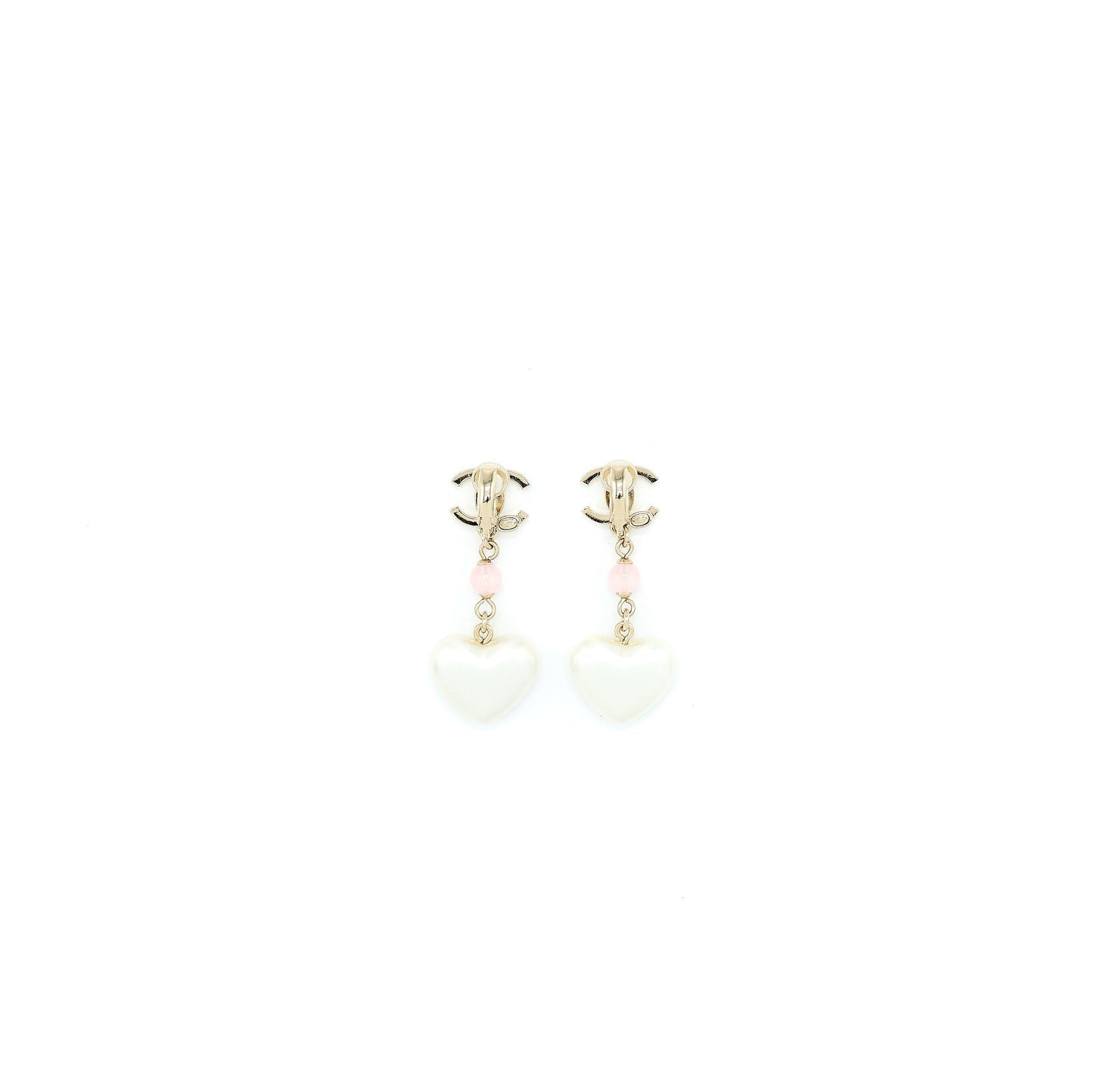 Chanel CC Logo Heart Drop Ear Clips Gold Handbag