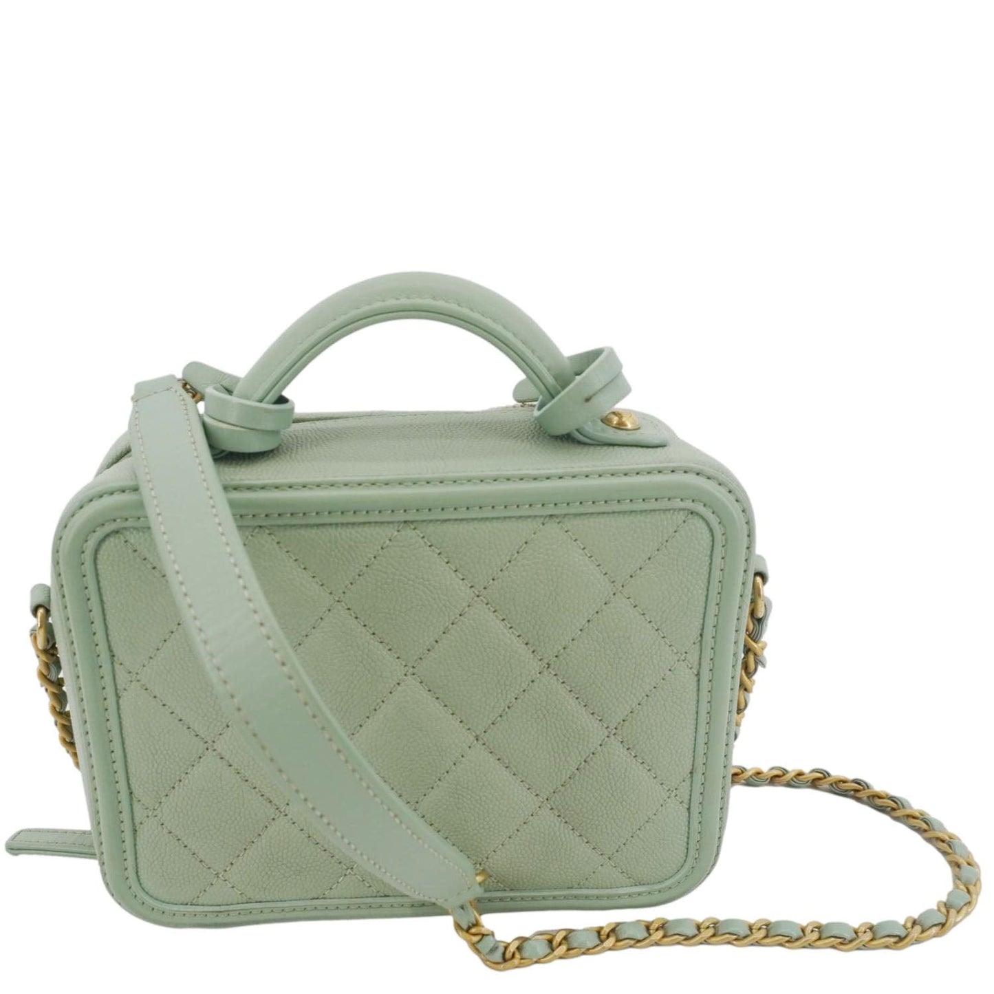 Chanel Vanity Filigree CC Caviar Quilted Green Travel Bag