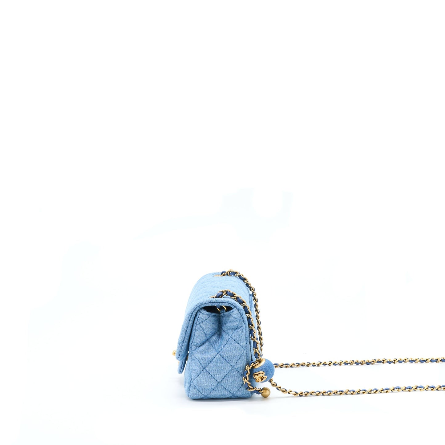 Chanel 22C Denim Pearl Crush Square Flap Shoulder Bag Microchip 1