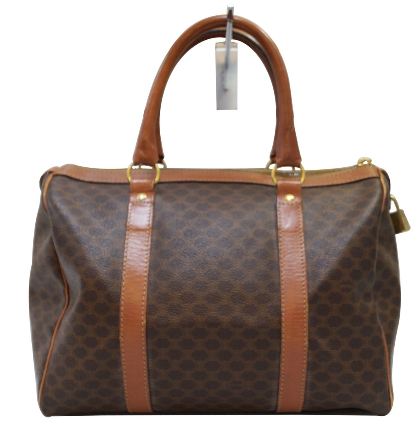 Celine Macadam Pattern Pvc Satchel Bag Leather Brown Travel Bag