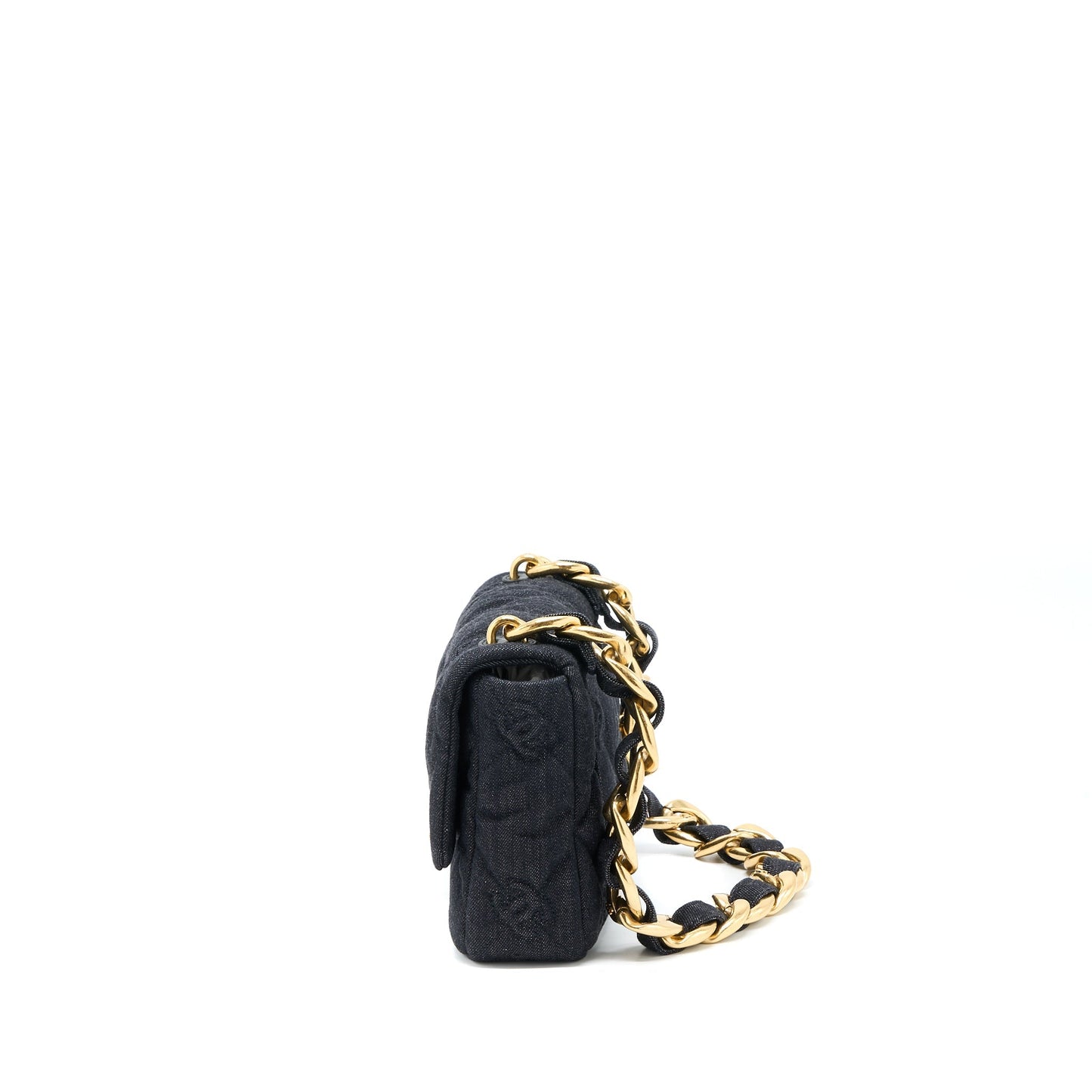 Chanel Chunky Flap Denim Brushed GHW Microchip Black Shoulder Bag