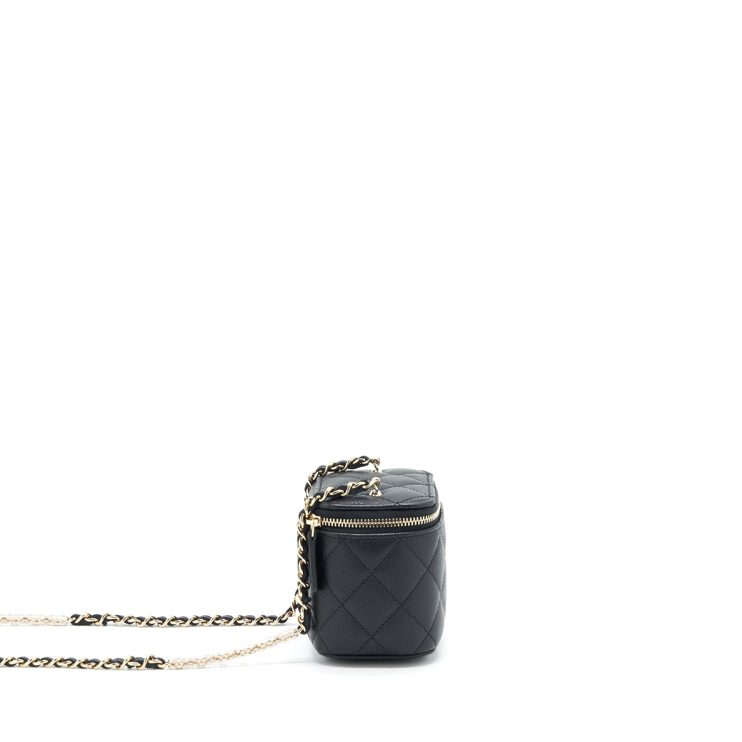 Chanel 22S Detailed Logo Vanity Caviar LGHW Black Mini Bag