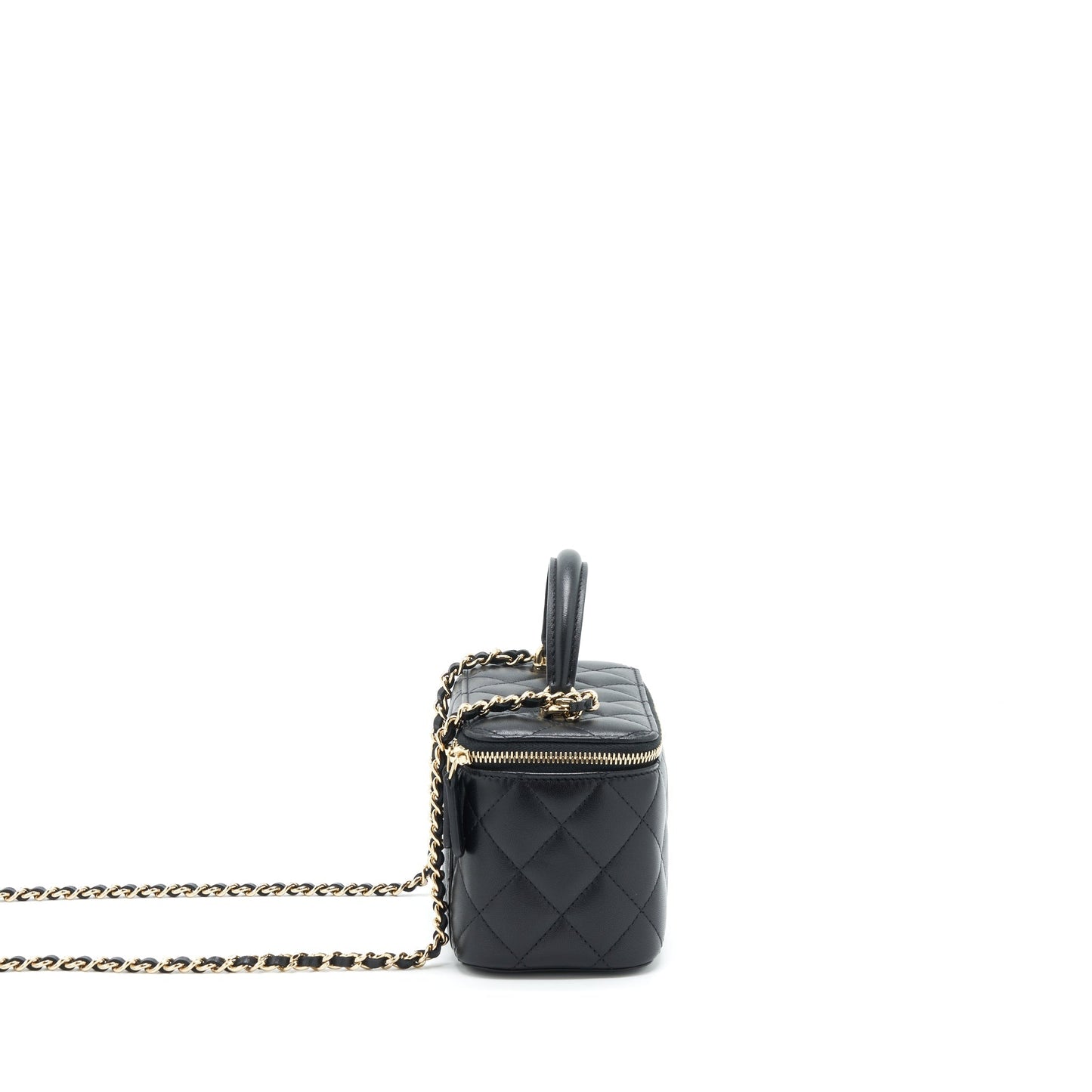 Chanel Top Handle Long Vanity Lambskin LGHW Black Handbag Black Lghw