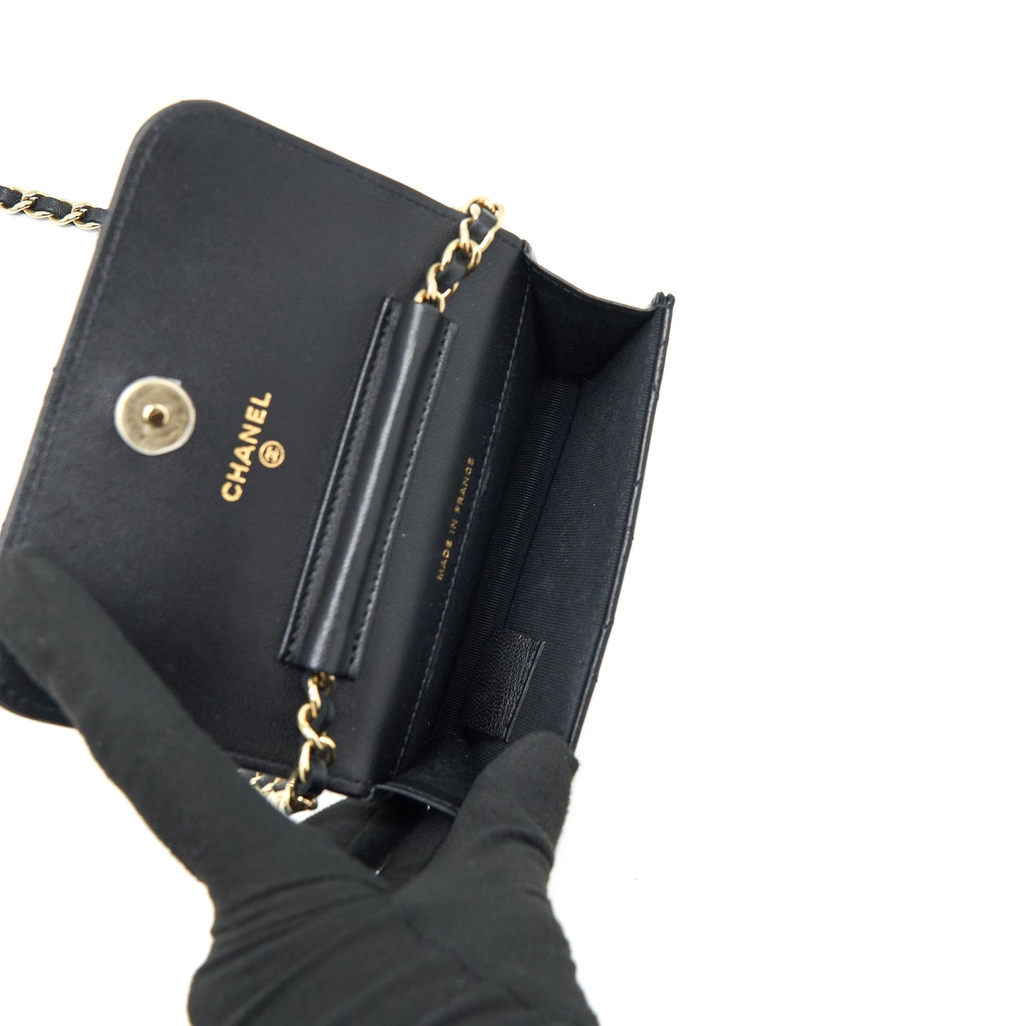 Chanel Flap Card Holder Ribbon Lambskin LGHW Black Wallet Case Lghw 1