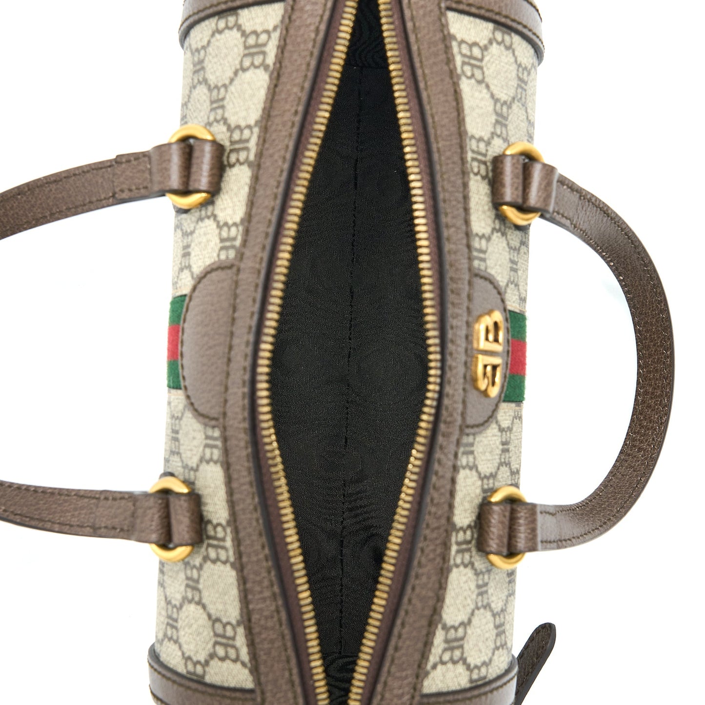 Gucci Balenciaga Bowling Bag Brushed Leather Canvas Travel Bag
