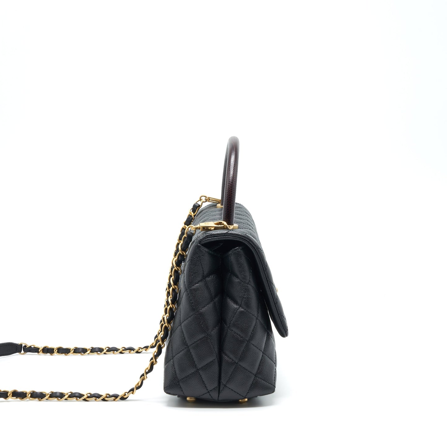 Chanel Coco Handle Lizard Embossed Handle Caviar Black Handbag