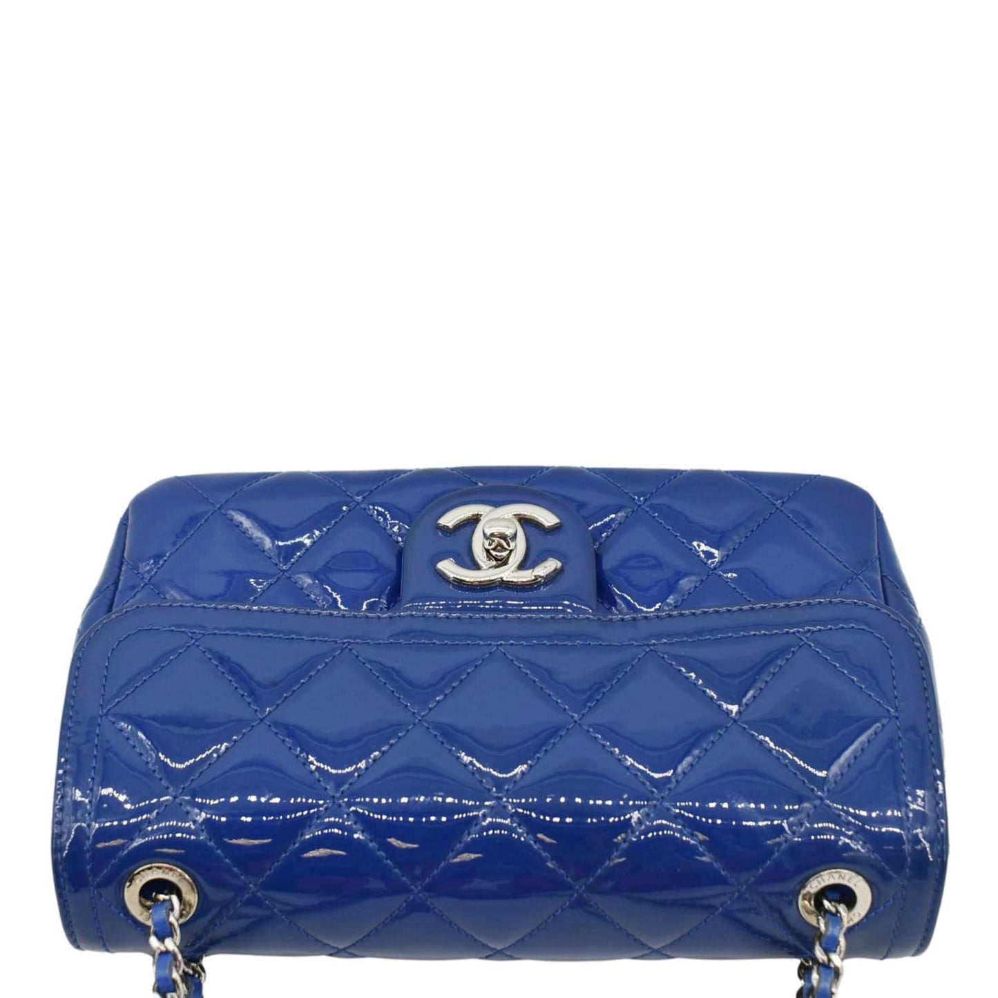 Chanel Coco Shine Flap Quilted Patent Leather Blue Travel Bag