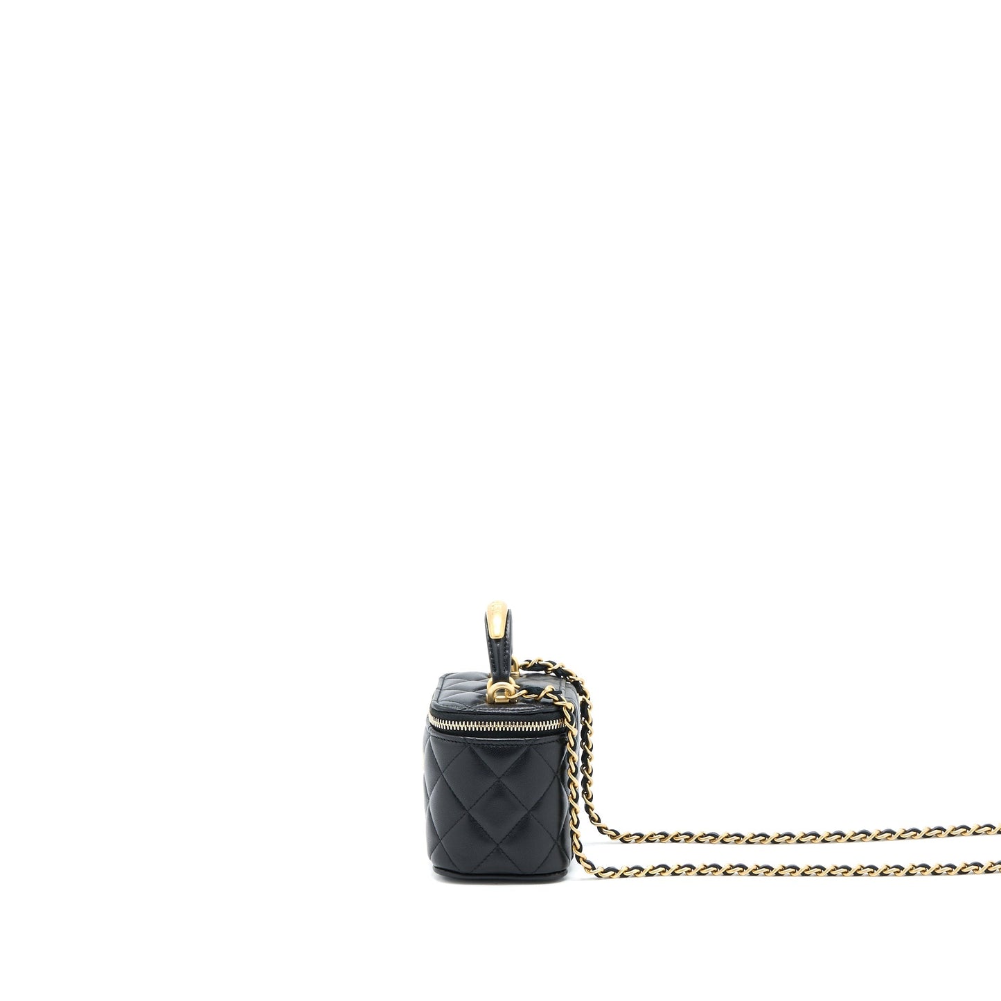Chanel 22B Detailed Top Handle Vanity Lambskin Black Mini Bag