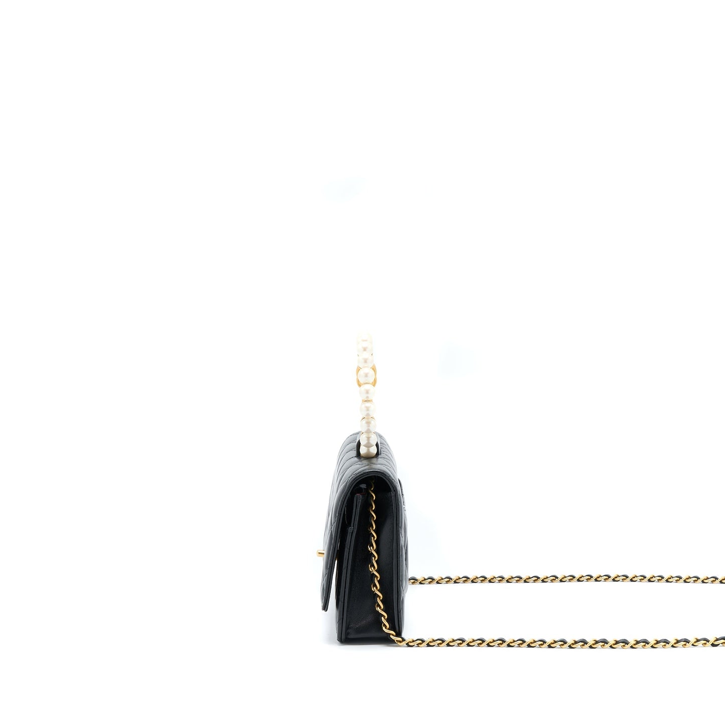 Chanel 21S On Pearl CC logo Round Black Wallet Case
