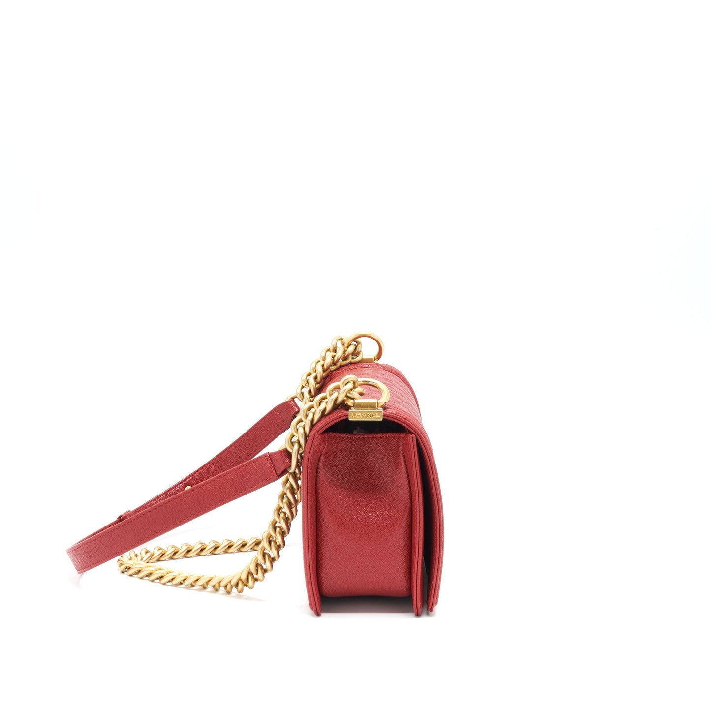 Chanel Boy Grained Calfskin Brushed GHW Red Handbag