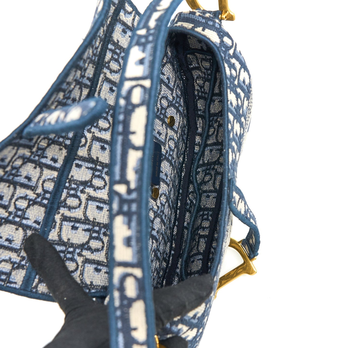 Dior Saddle Purse Oblique Embroidery Brushed With Strap Blue Travel Bag