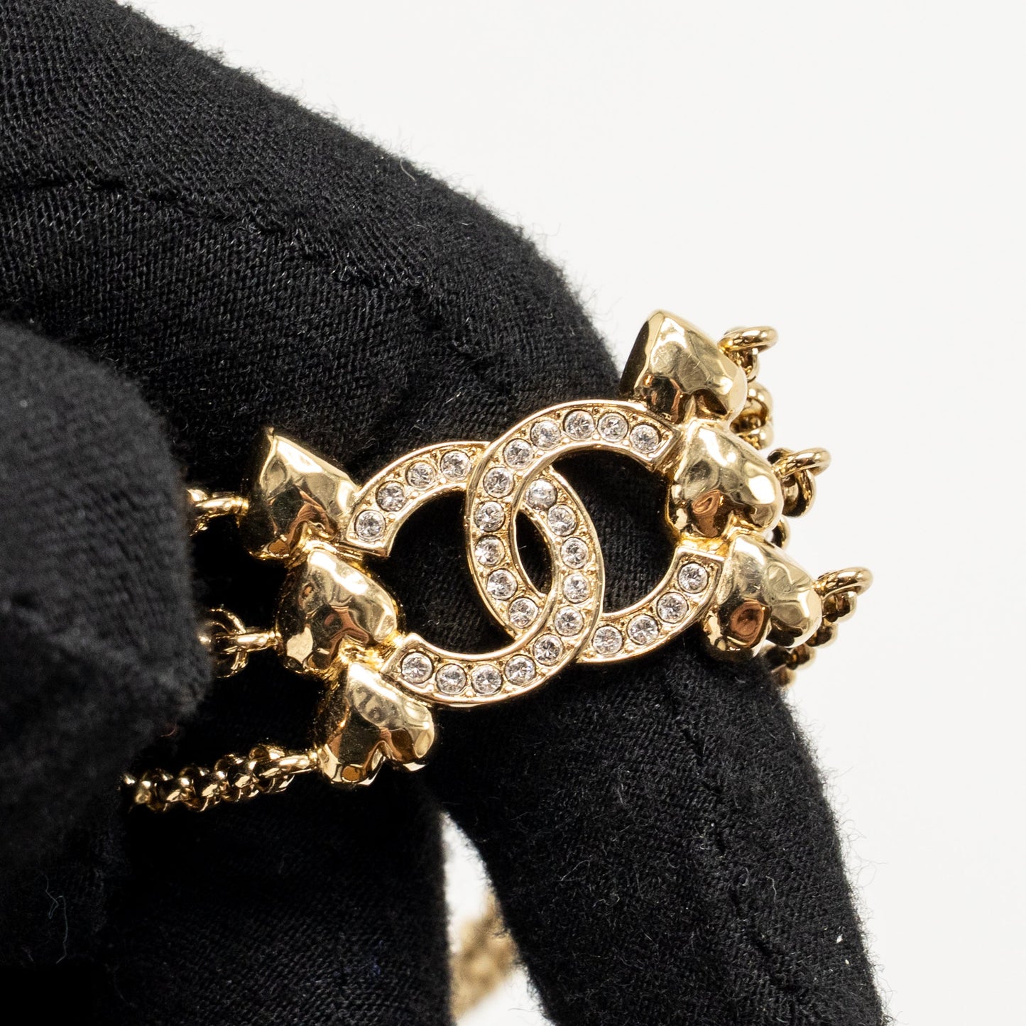 Chanel CC Hearts Chocker Crystal Light Tone Gold Handbag