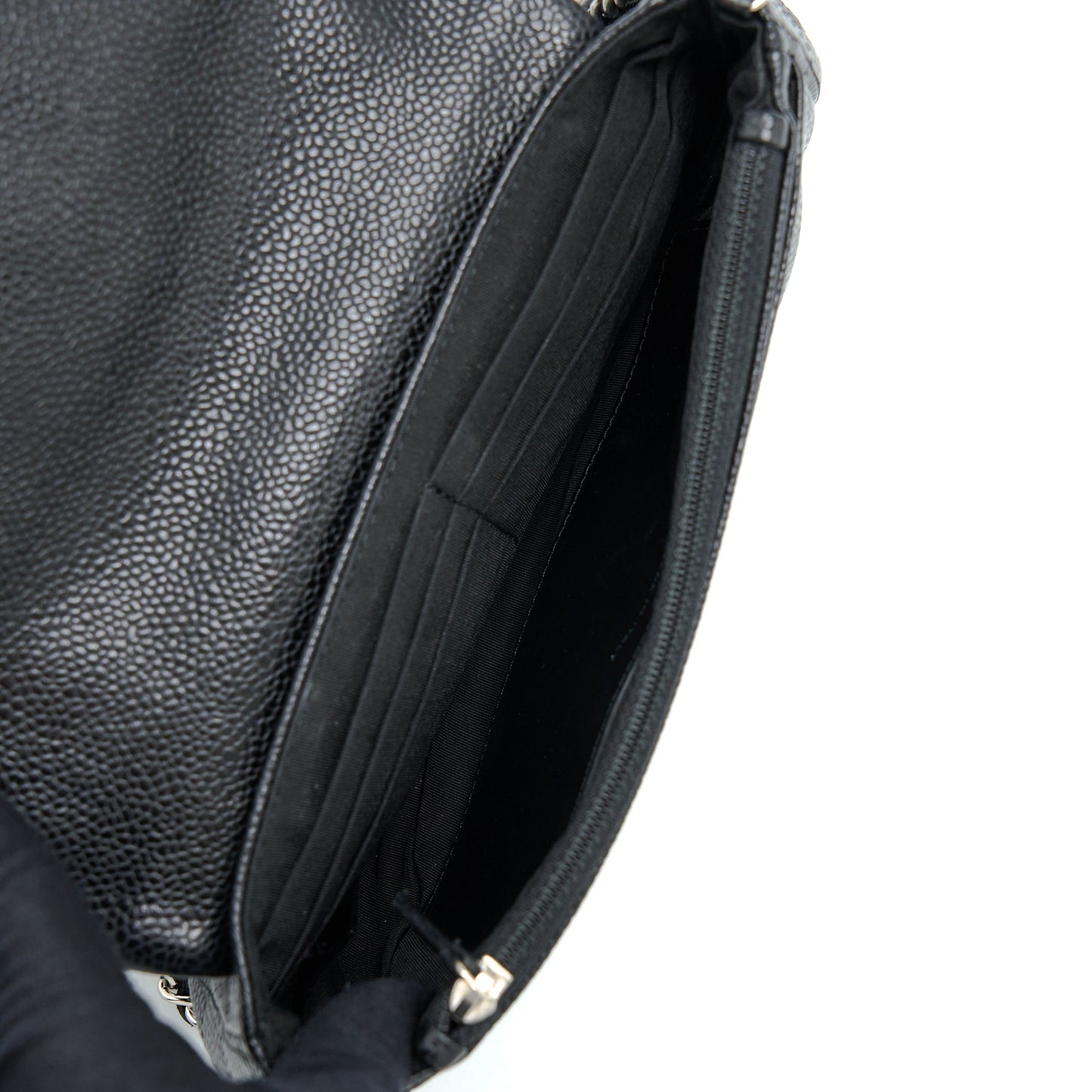 Chanel Half Moon On Caviar SHW Black Wallet Case
