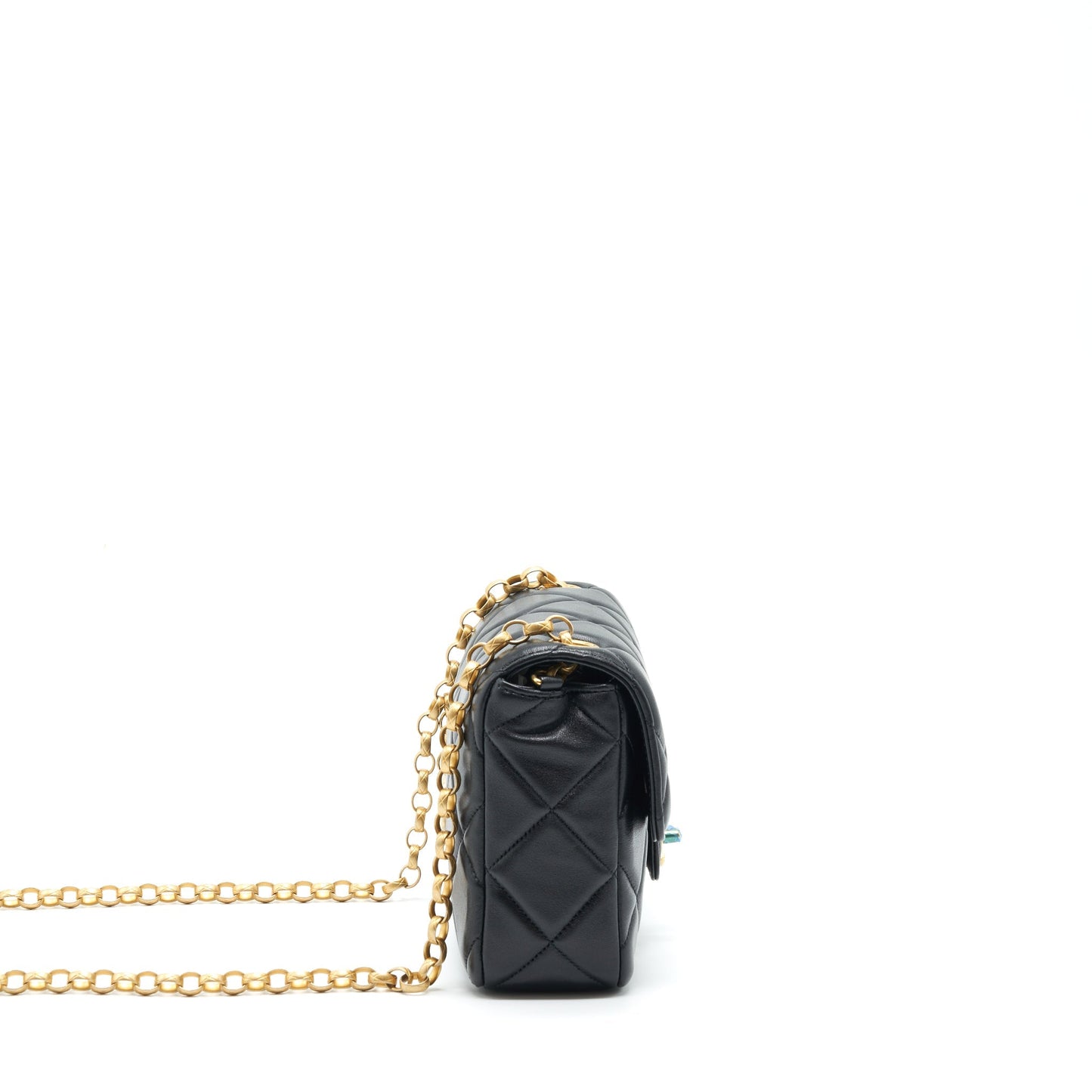 Chanel Quilted Square Flap Lambskin Brushed GHW Black Shoulder Bag