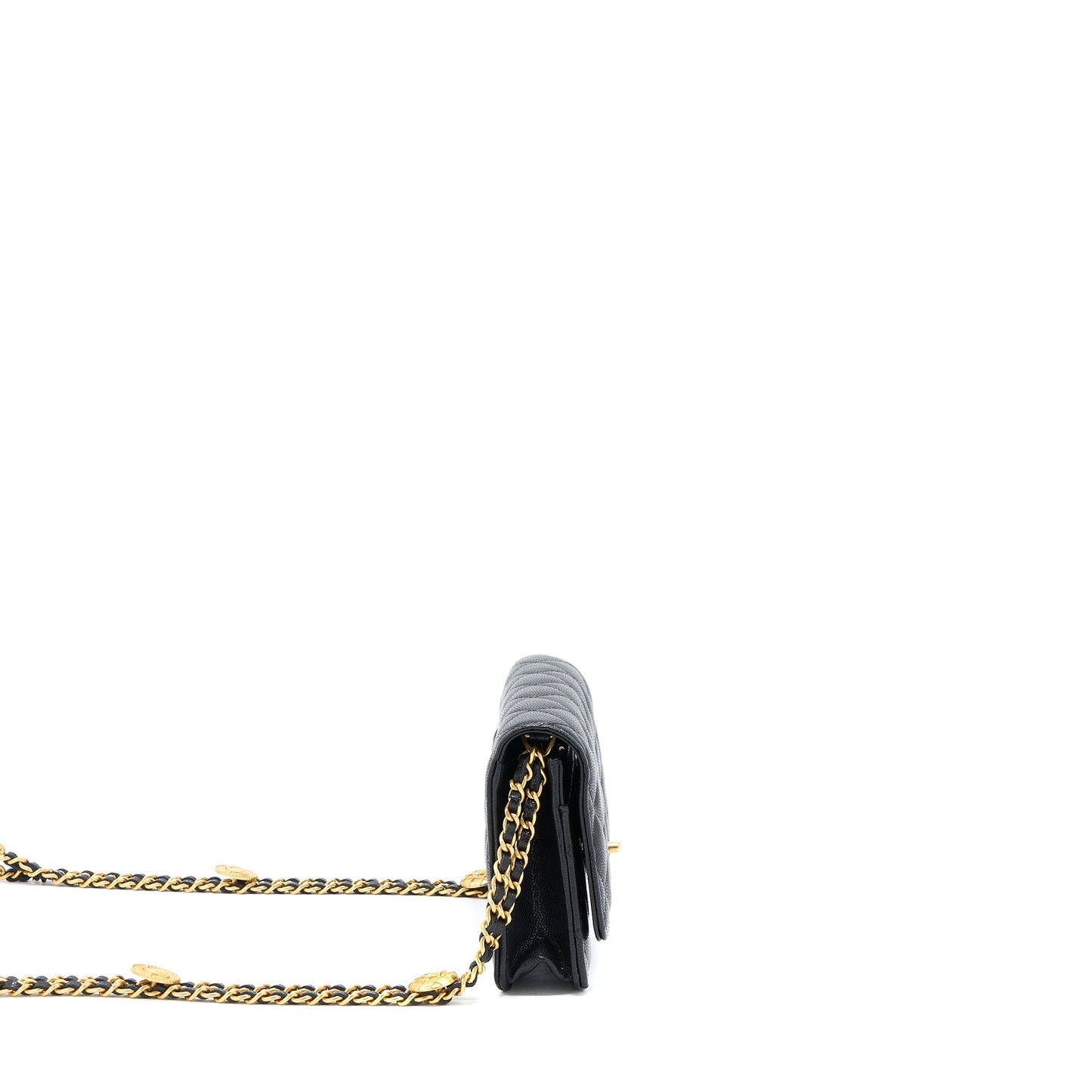 Chanel 22A On Caviar GHW Microchip Black Wallet Case
