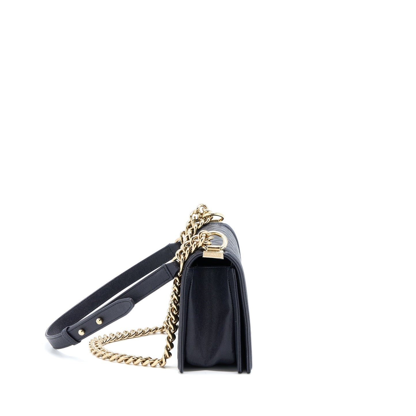 Chanel Boy Grained Calfskin Dark LGHW Blue Handbag