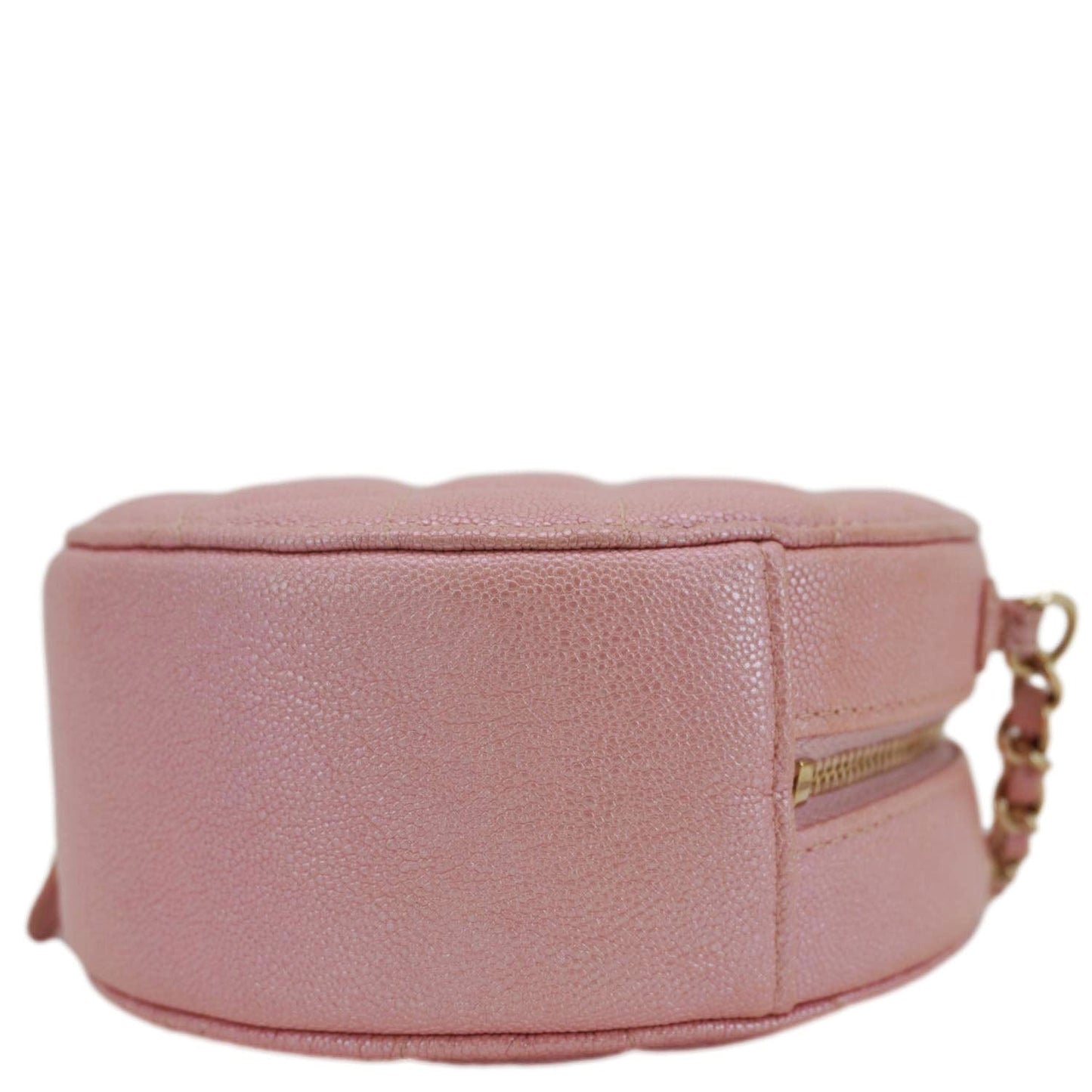 Chanel Round Quilted Iridescent Caviar Leather Clutch Crossbody Bag Pink