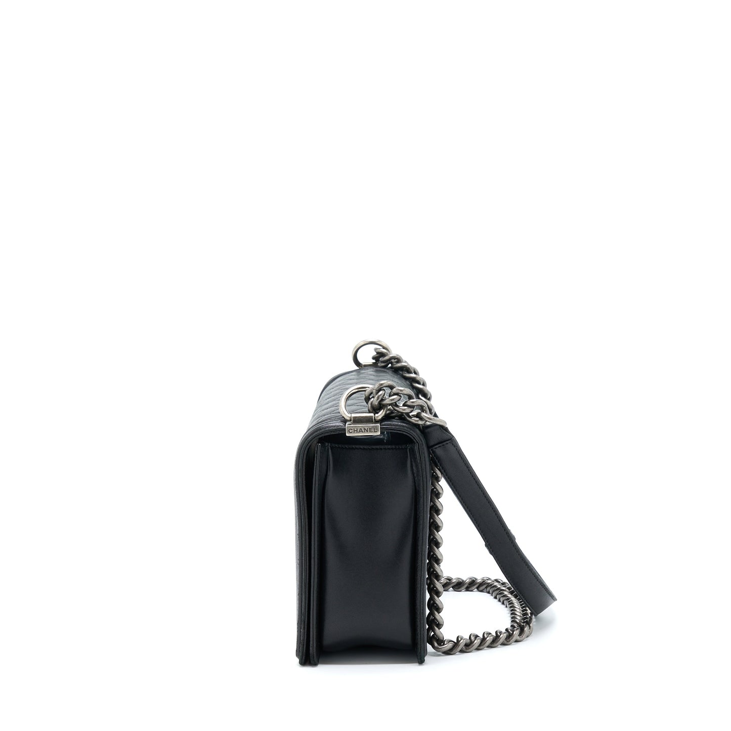 Chanel Boy Lambskin Ruthenium SHW Black Handbag Ruthenium Shw