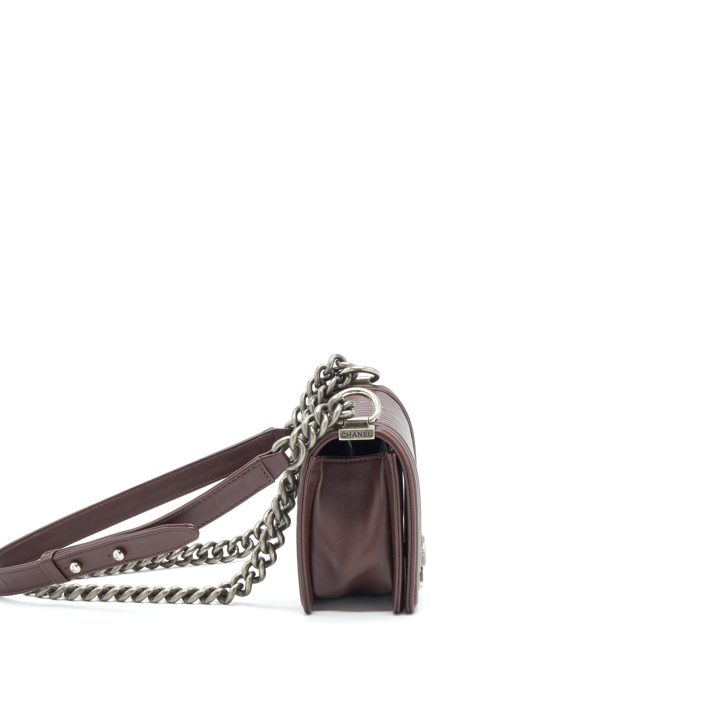 Chanel Chevron Boy Lambskin Burgundy Ruthenium Hardware Small Handbag