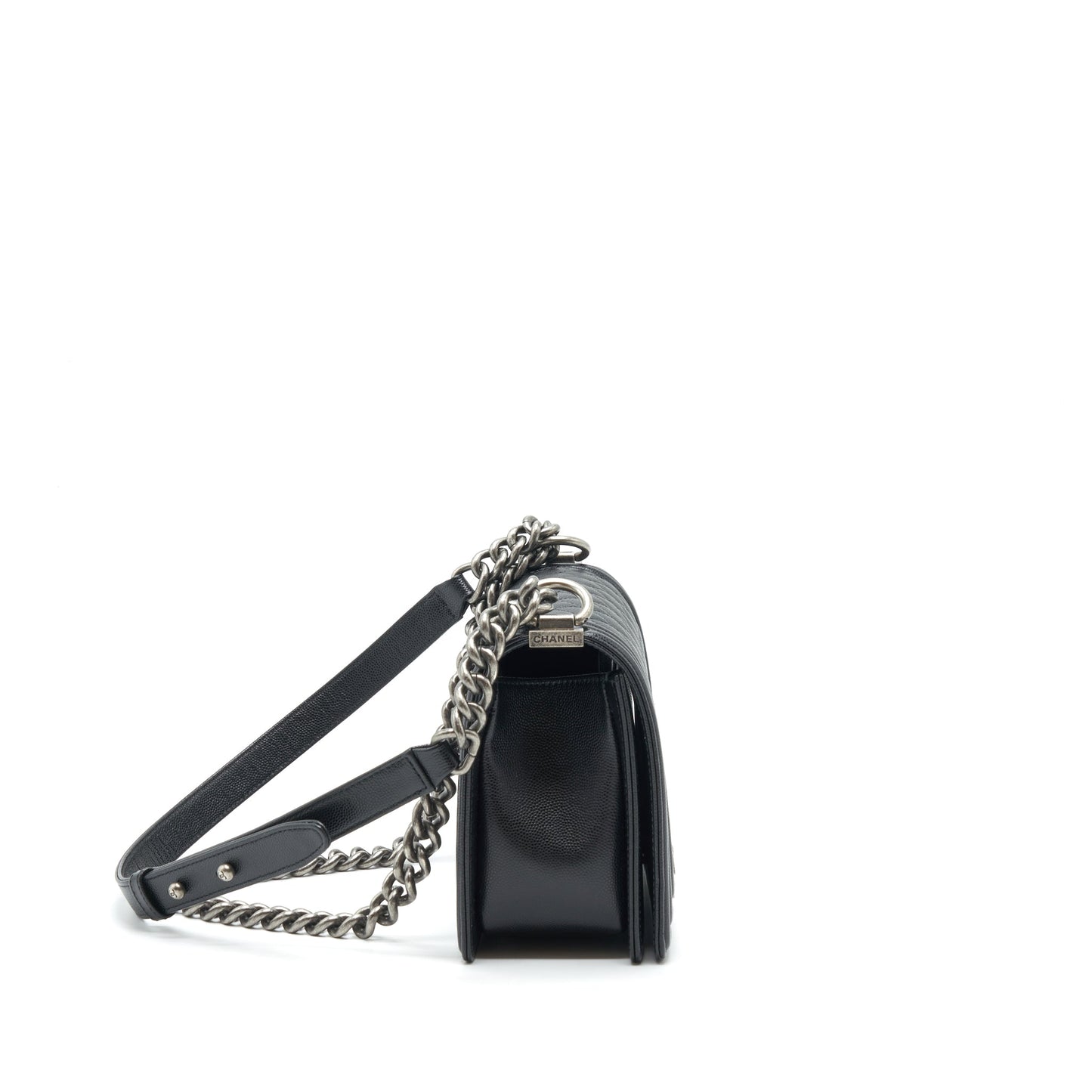 Chanel Leboy Boy Caviar Ruthenium Sliver Hardware Black Handbag