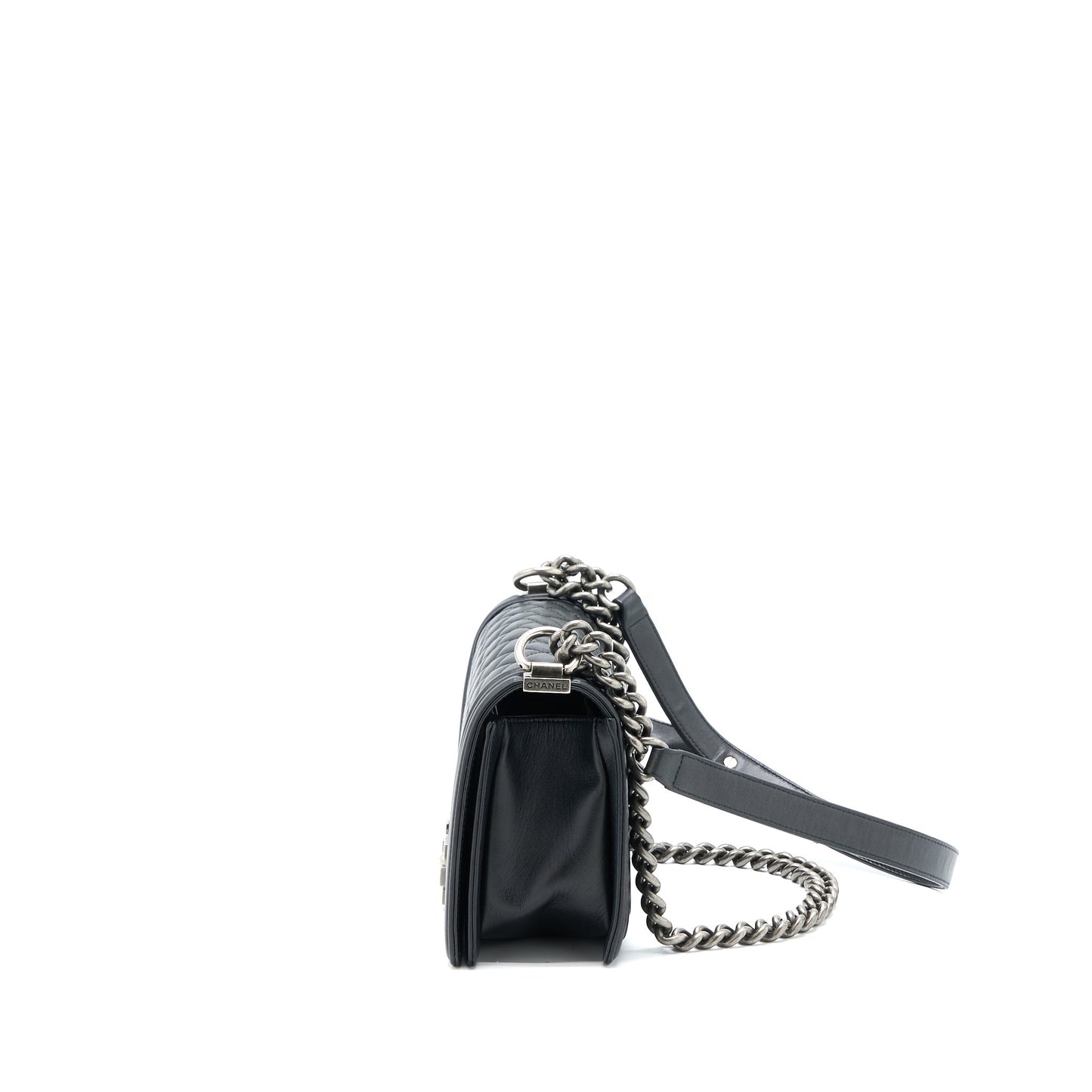 Chanel Boy Lambskin Ruthenium SHW Black Handbag Enamel Shw