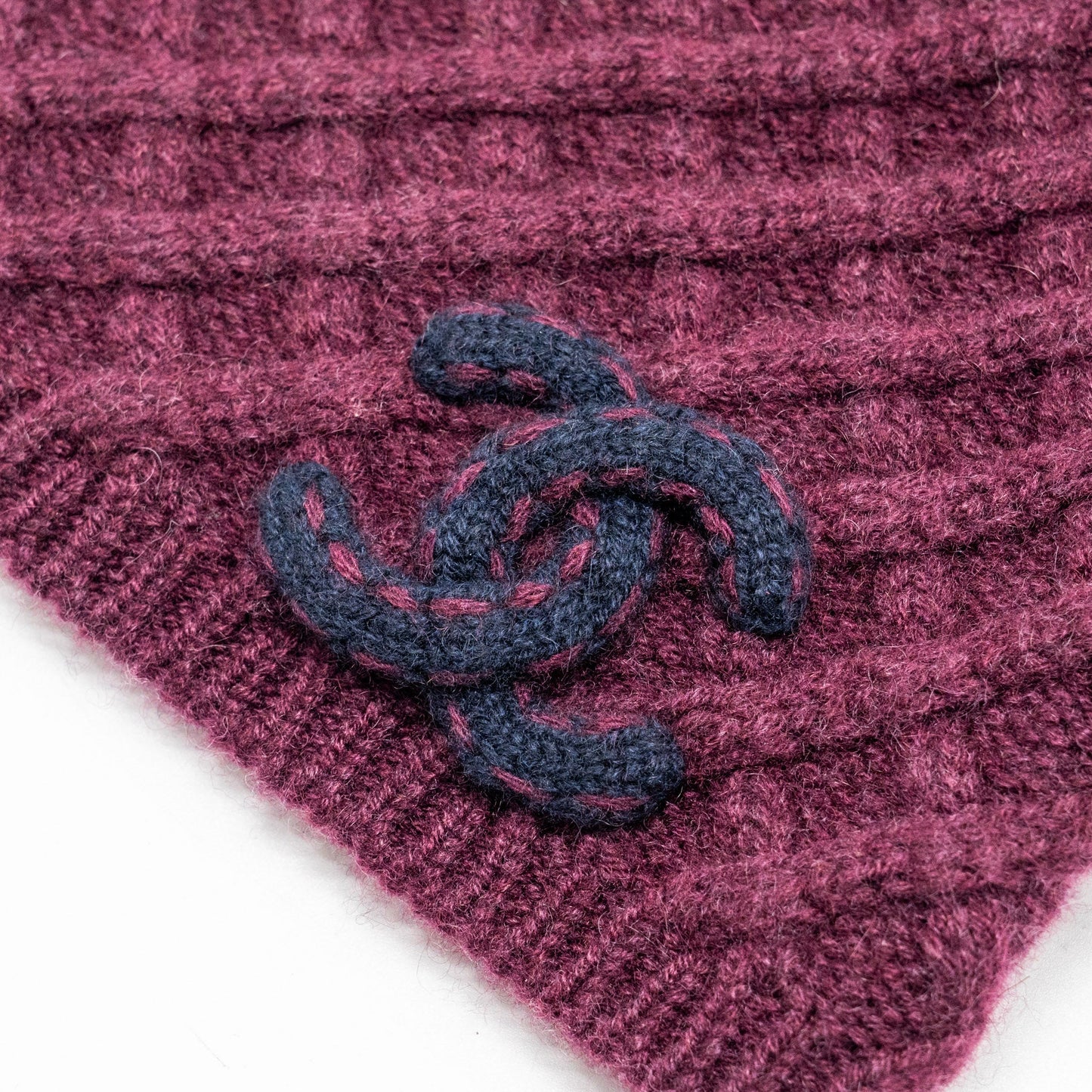 Chanel beanie hat cashmere burgundy navy