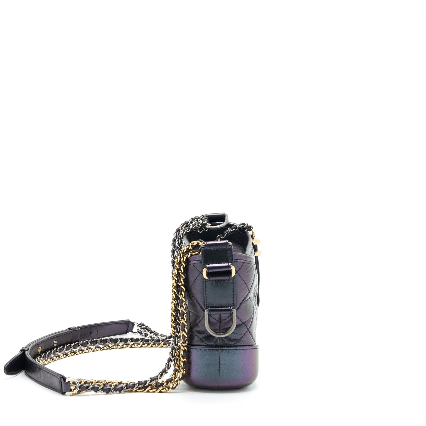 Chanel Gabrielle Hobo Lambskin Iridescent Purple Hardware Gold Silver Small Shoulder Bag