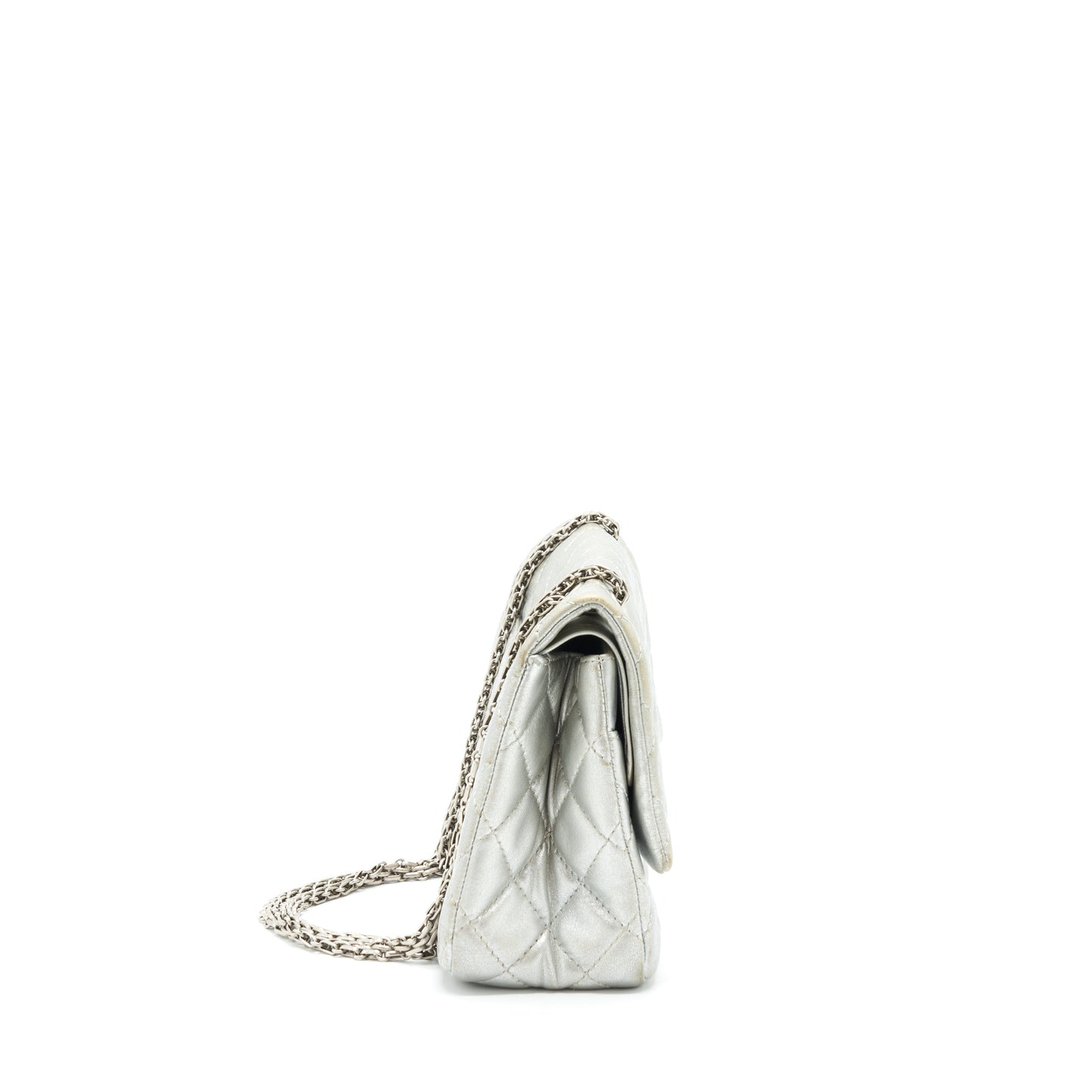 Chanel Reissue 2.55 226 Double Flap Lambskin Silver Shoulder Bag