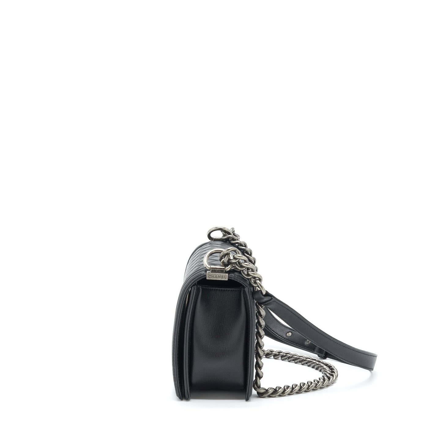 Chanel Boy Lambskin Ruthenium Sliver Hardware Black Handbag