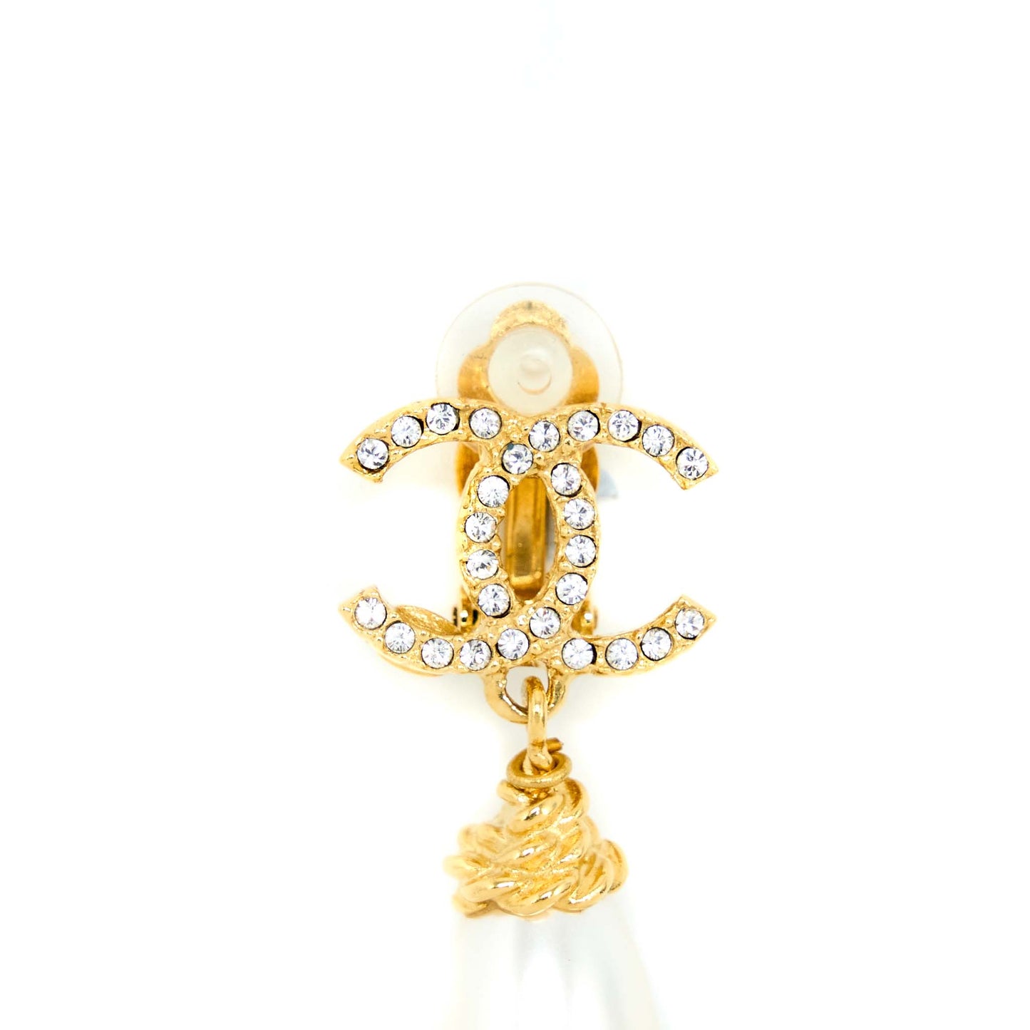 Chanel CC Logo Crystal Pearl Drop Ear Gold Handbag