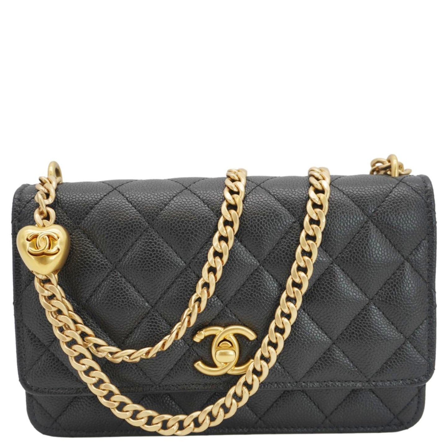 Chanel On Quilted Caviar Leather Black Wallet Case On Chain