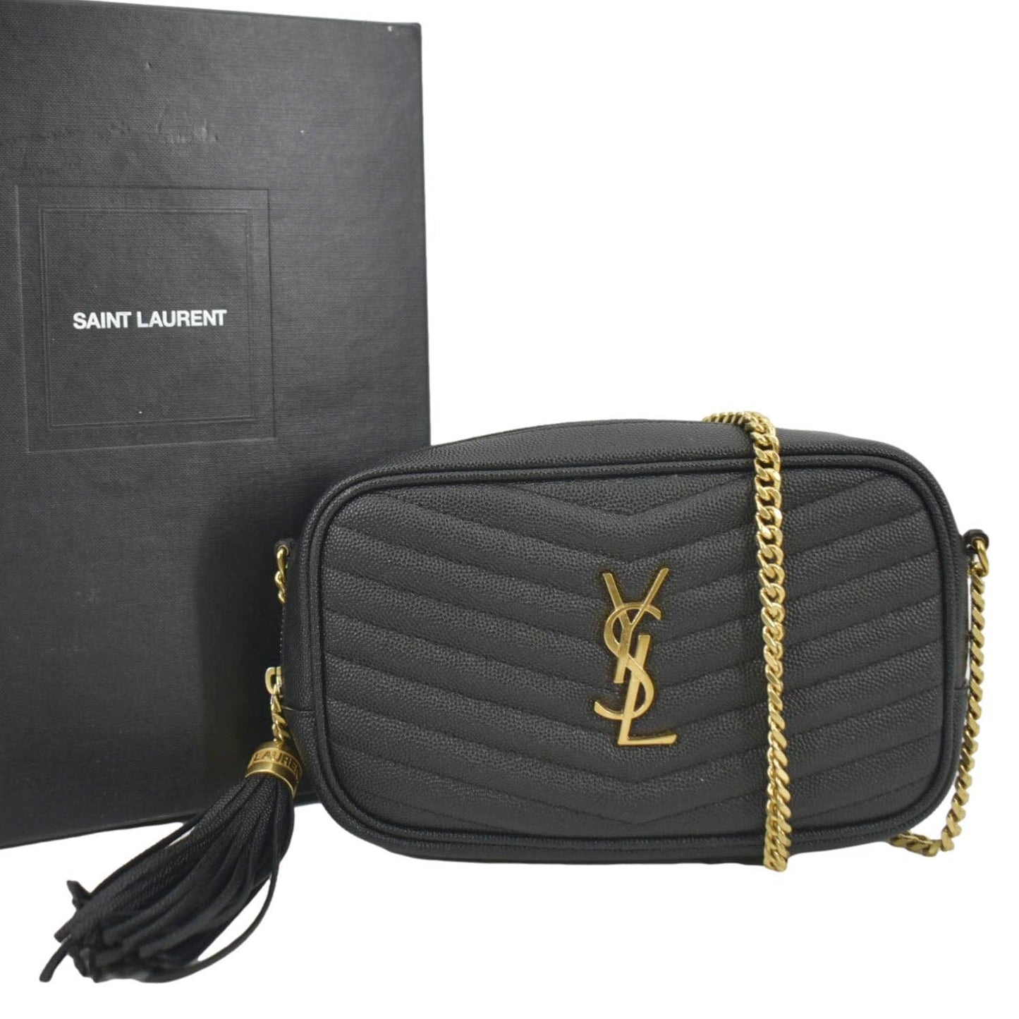 YSL Saint Laurent Yves Lou Chevron Camera Crossbody Bag Leather Black Camera Bag 6