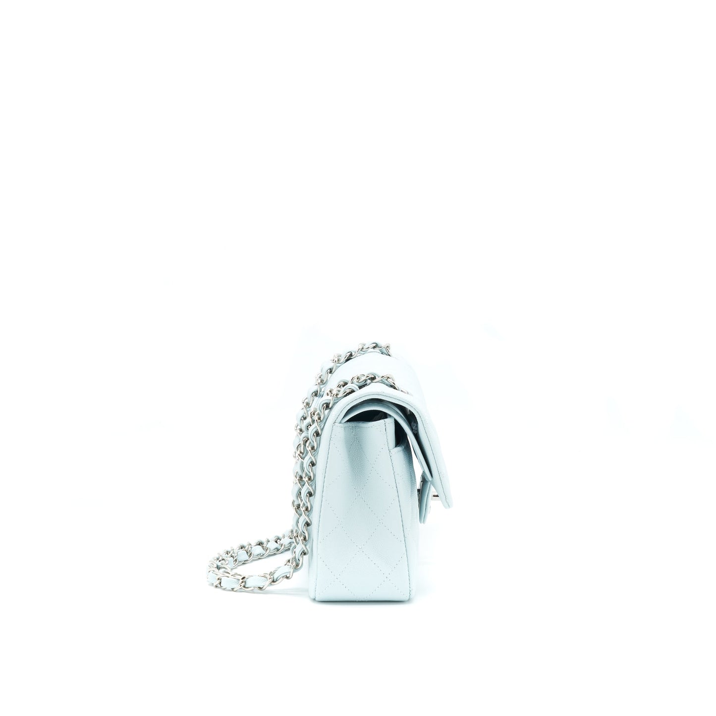 Chanel 21K Classic Double Flap Caviar Light Blue Small Shoulder Bag