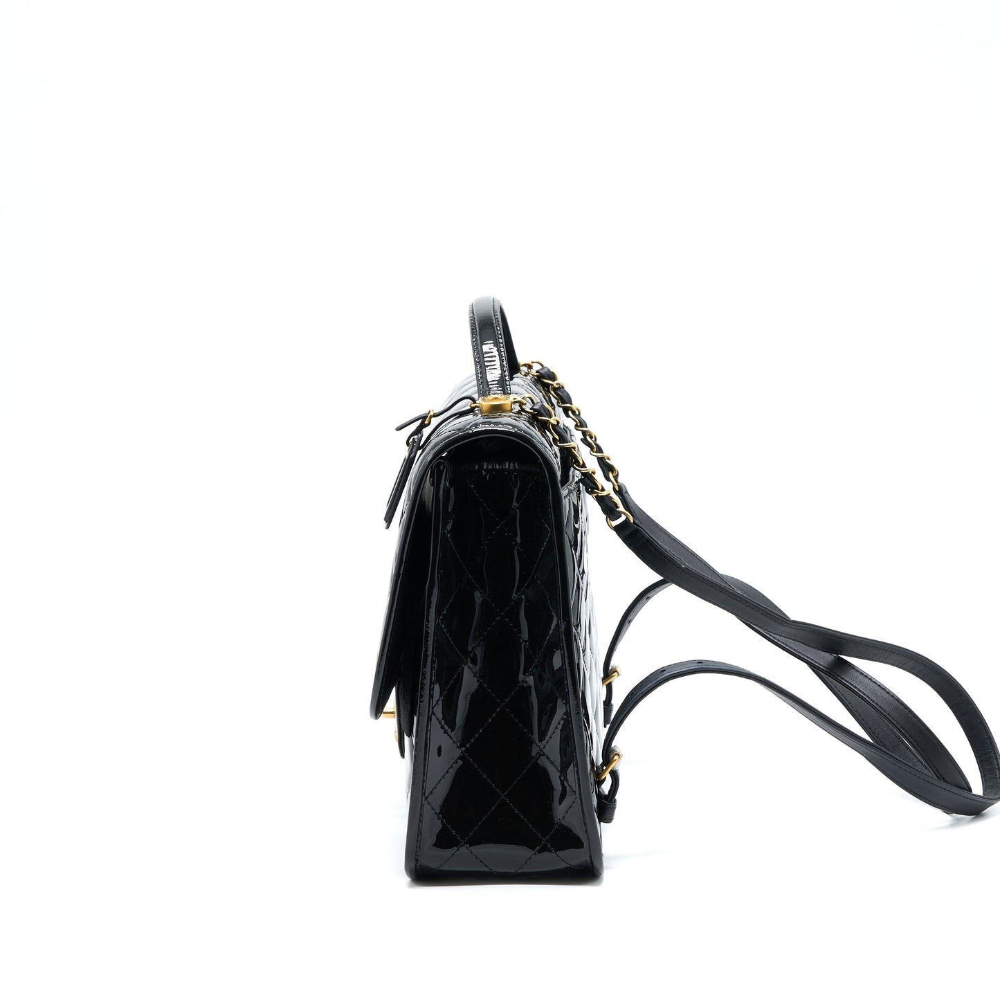 Chanel 22K Backpack Patent Brushed GHW Microchip Black