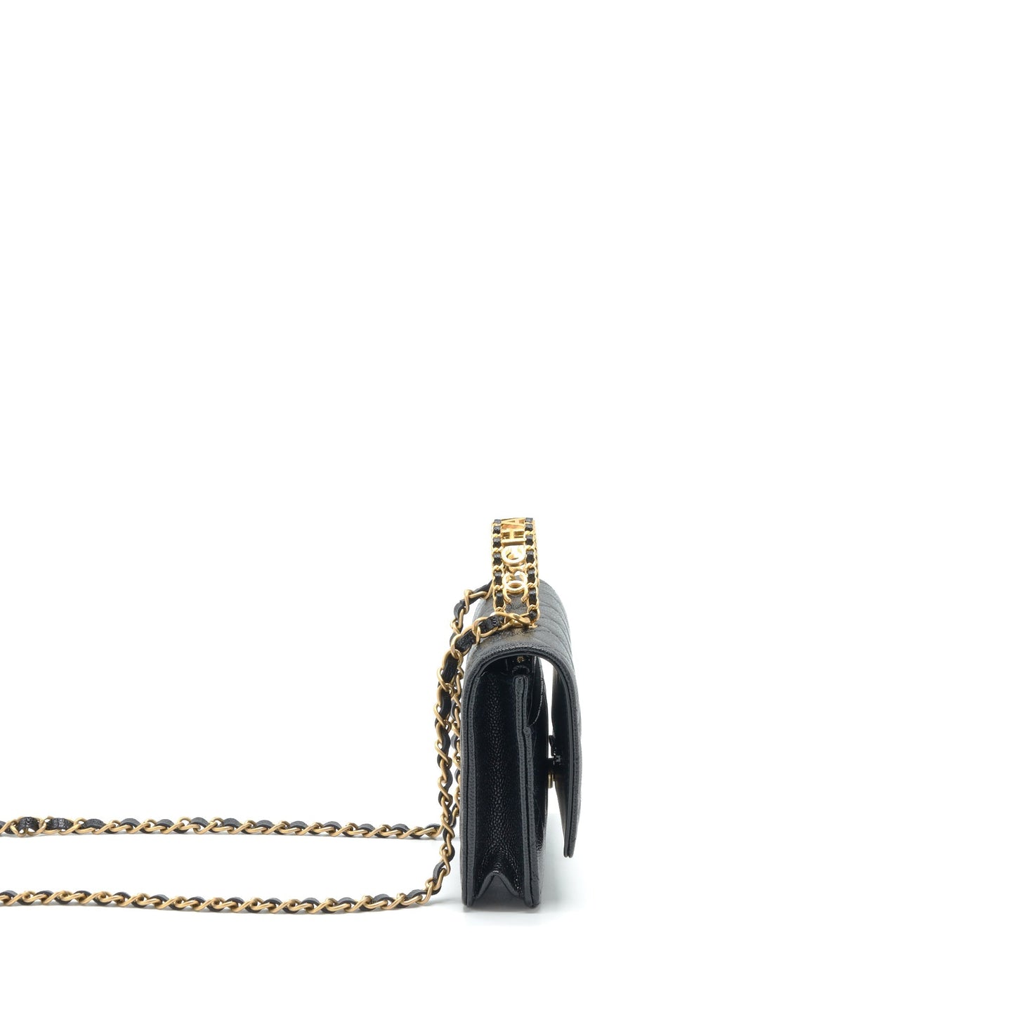 Chanel 22S Logo Top Handle On Caviar Black Wallet Case