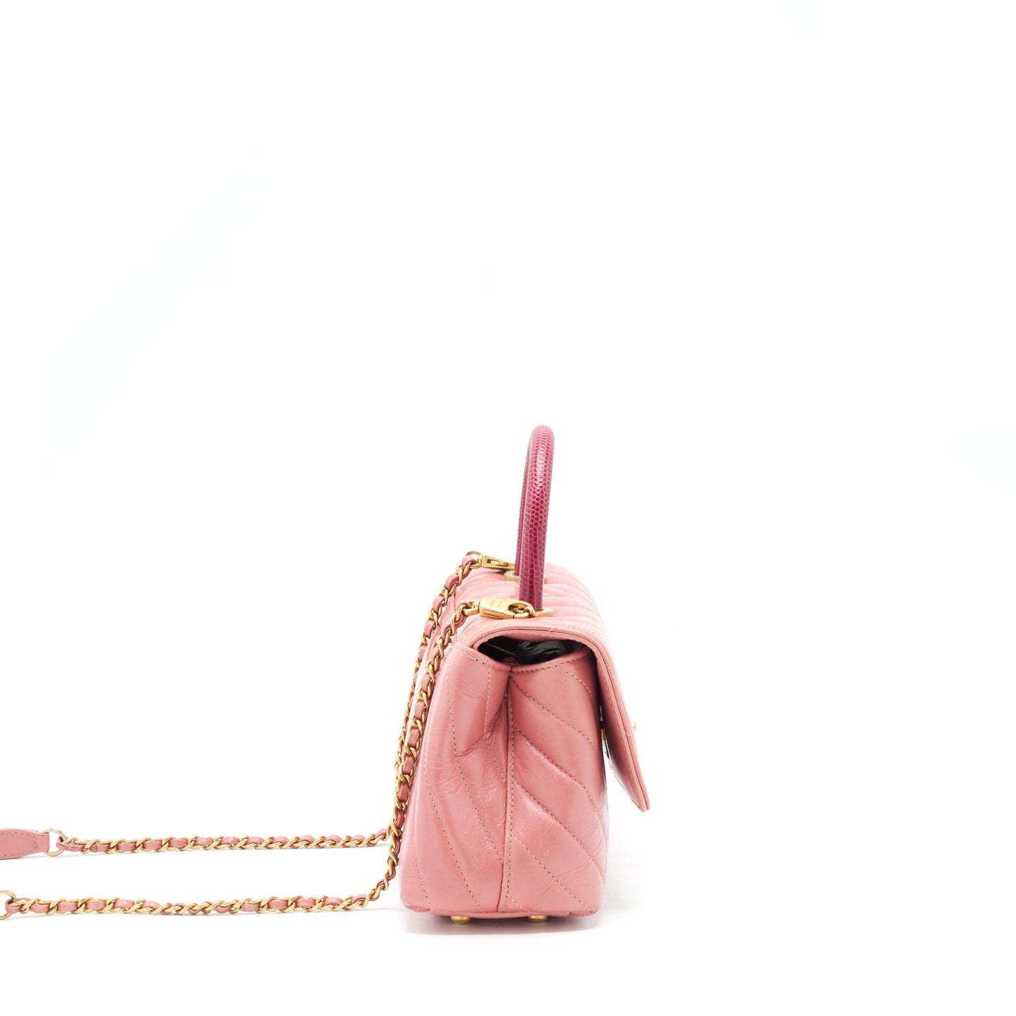 Chanel Coco Handle Chevron Calfskin Lizard Handle Pink Small Handbag
