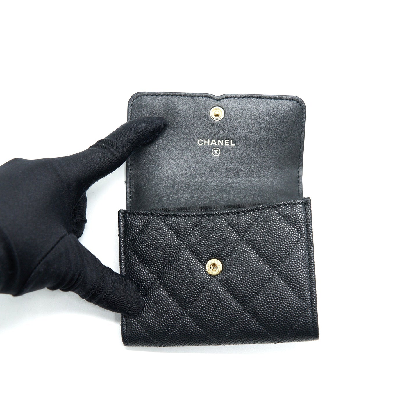 Chanel Filigree Flap Card Holder Caviar GHW Black Wallet Case
