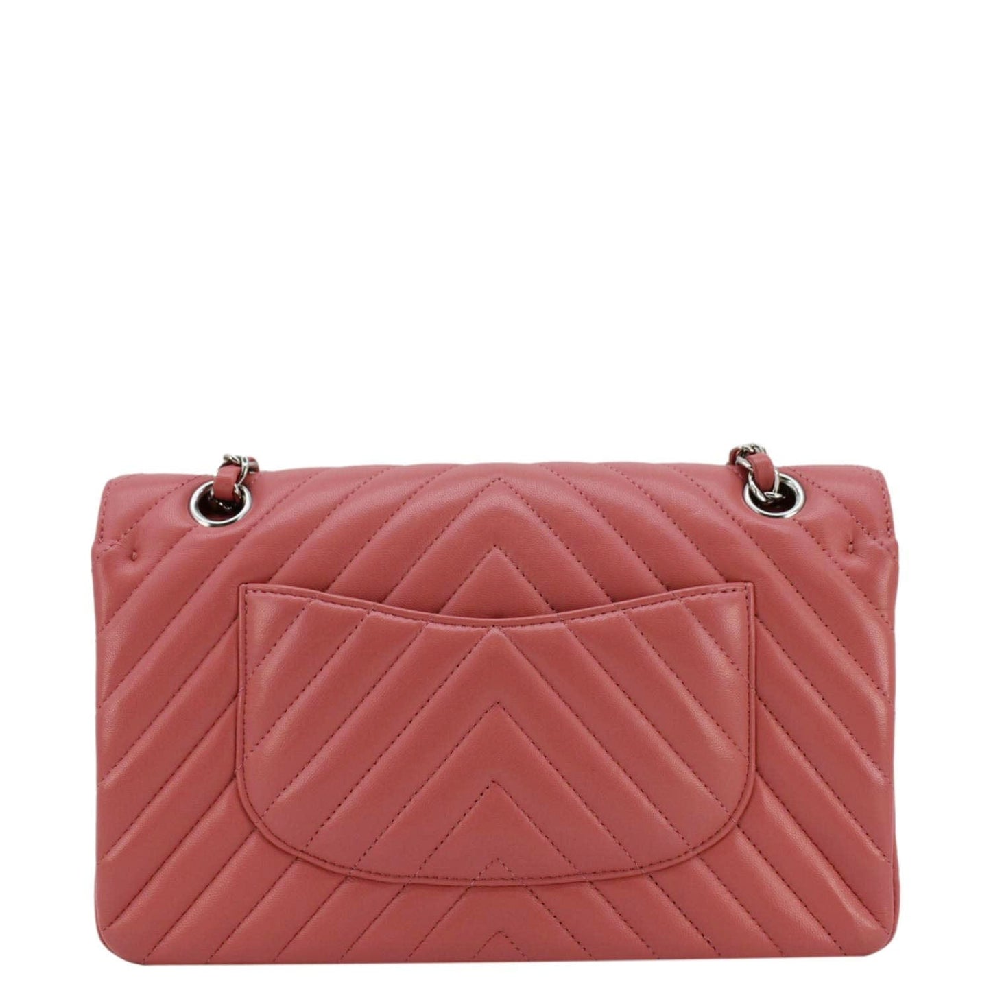 Chanel Classic Double Flap Medium Chevron Leather Shoulder Bag Peach