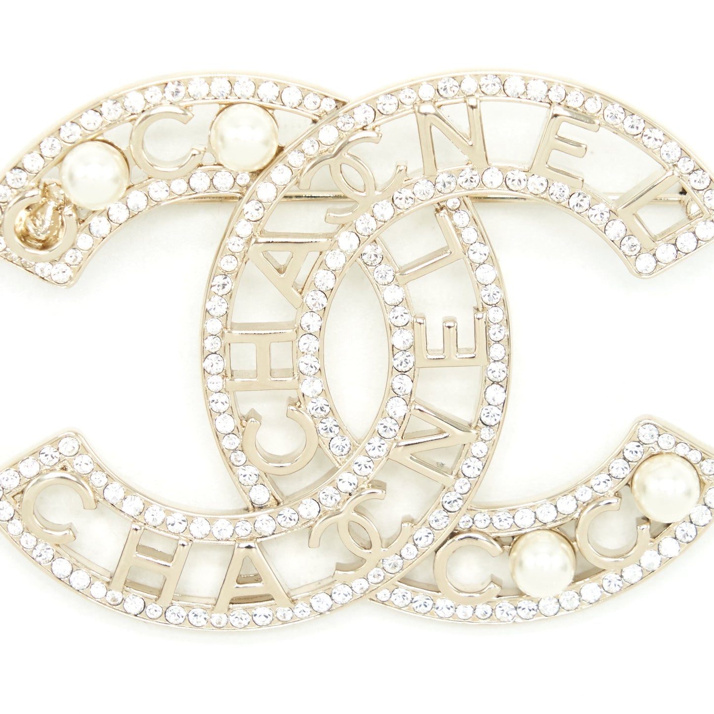 Chanel cc Logo Letter Pearl Brooch LGHW Gold Handbag