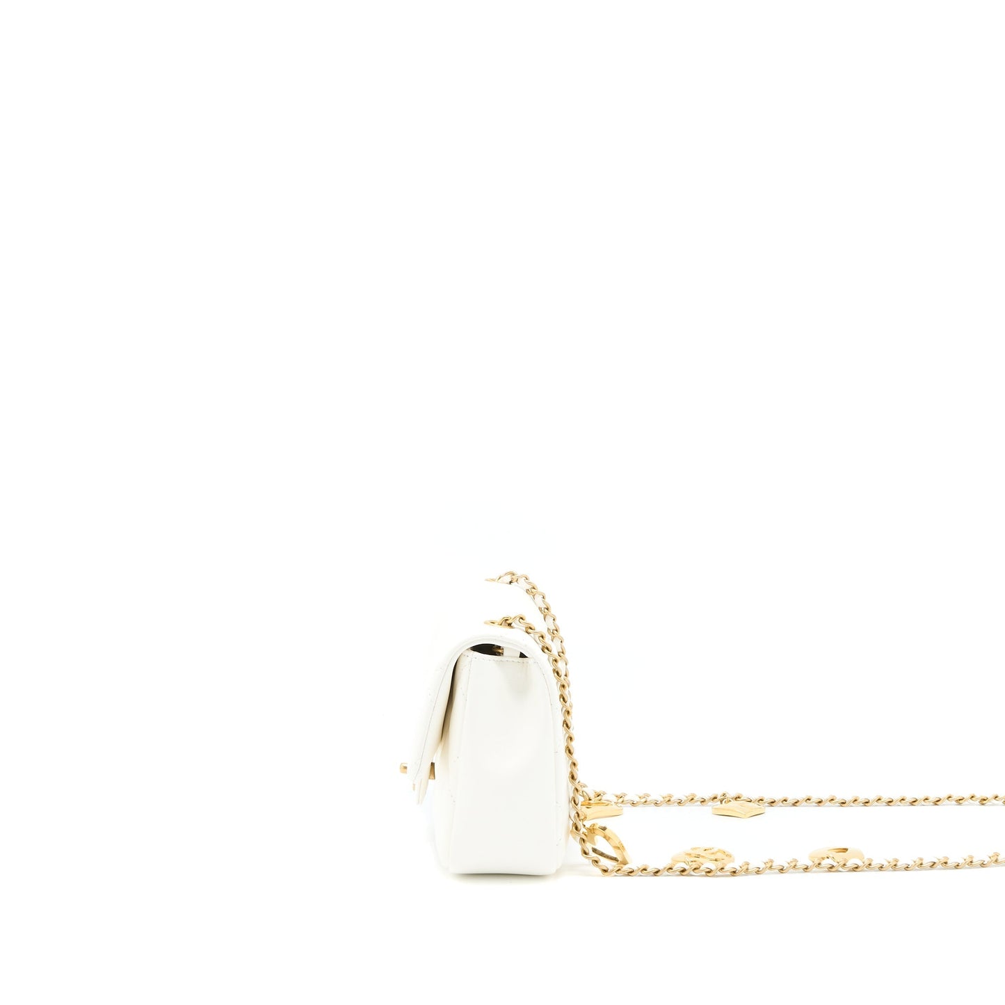 Chanel Quilted Flap Heart Charm Lambskin GHW White Key Chain