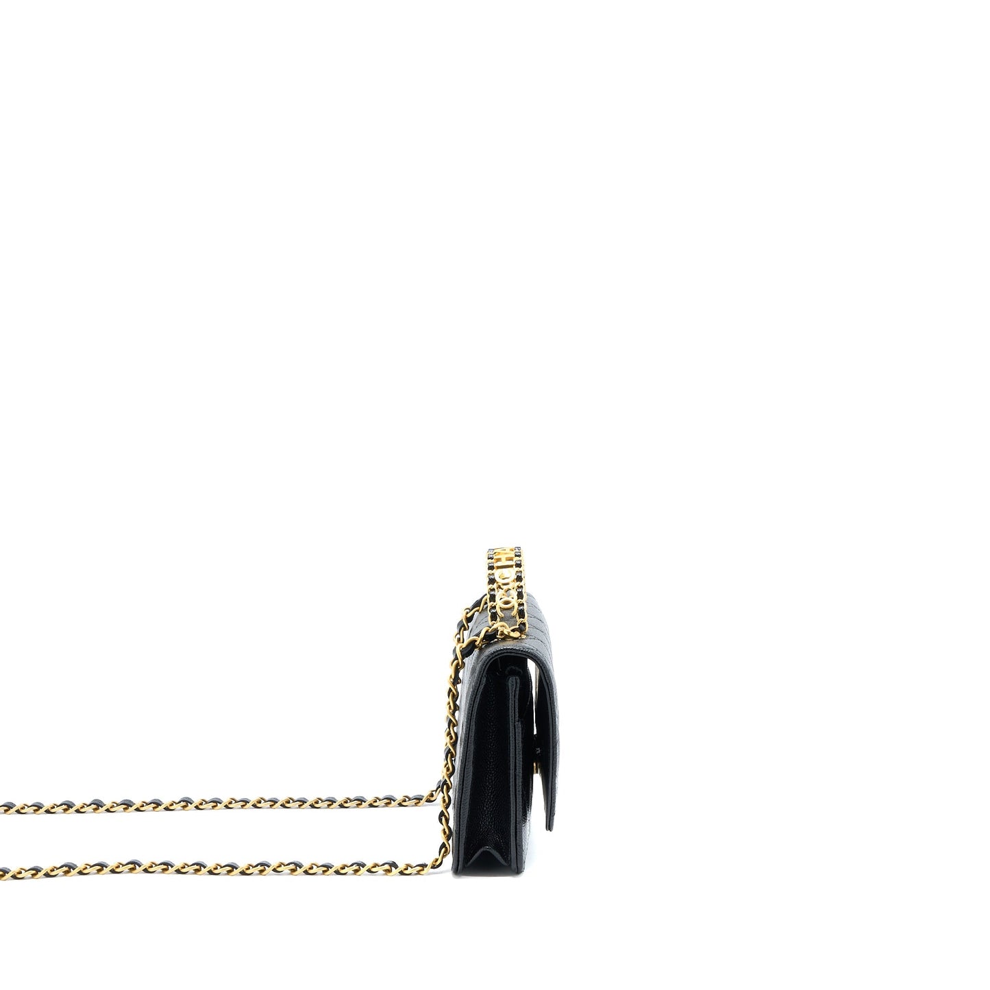 Chanel Letter Top Handle On Caviar GHW Black Wallet Case Black Ghw