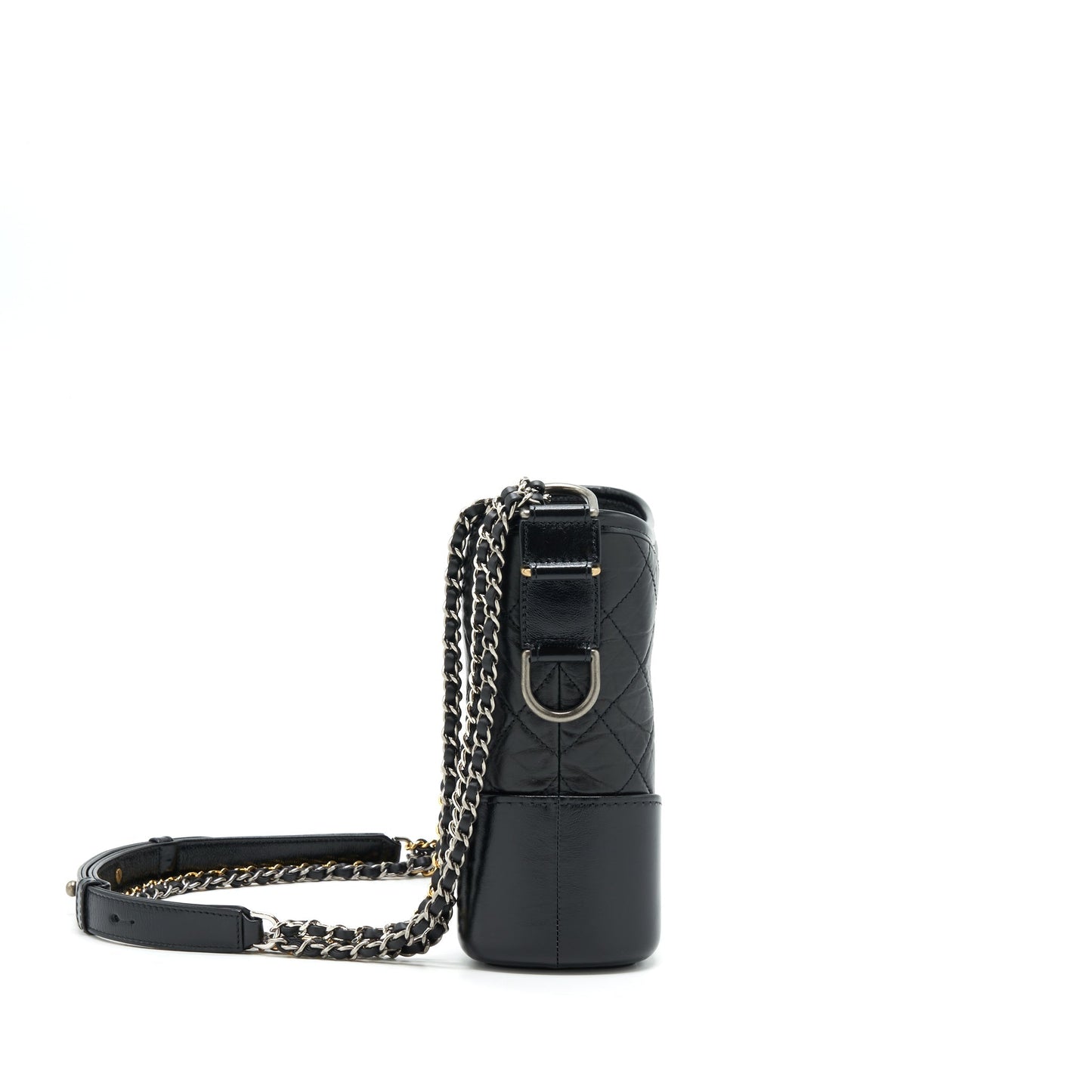 Chanel Gabrielle Hobo Handle New Calfskin Sliver Black Gold Shoulder Bag